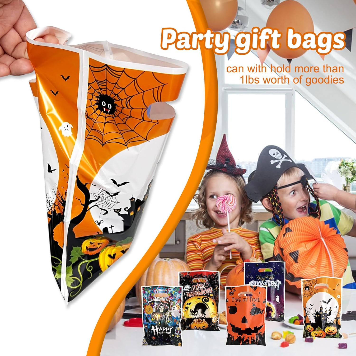 Rainmae 50 bolsas de Halloween para dulce o truco, bolsas de recuerdos de fiesta de Halloween, suministros de fiesta de esqueleto de fantasma,