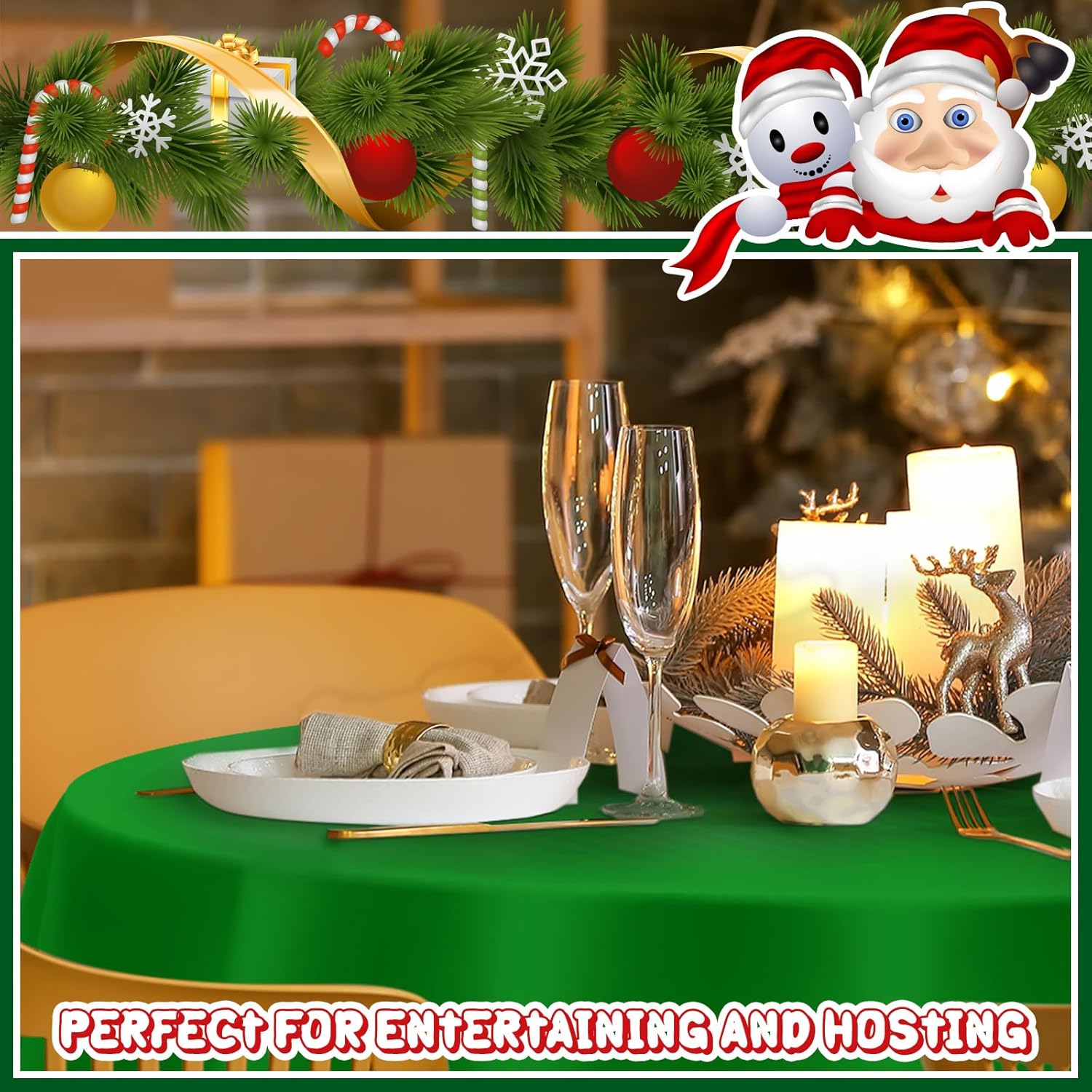 Amylove 24 manteles de plástico navideños de 84 pulgadas, redondos, desechables, de plástico, impermeables, decorativos, para fiestas, decoración de