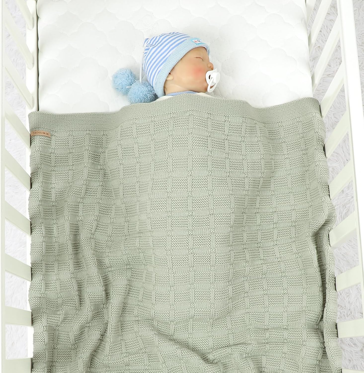 Manta de bebé de punto suave, manta de recepción de ganchillo acogedora cálida manta celular para bebé recién nacido niño y niña, 35.4 x 27.6 in –