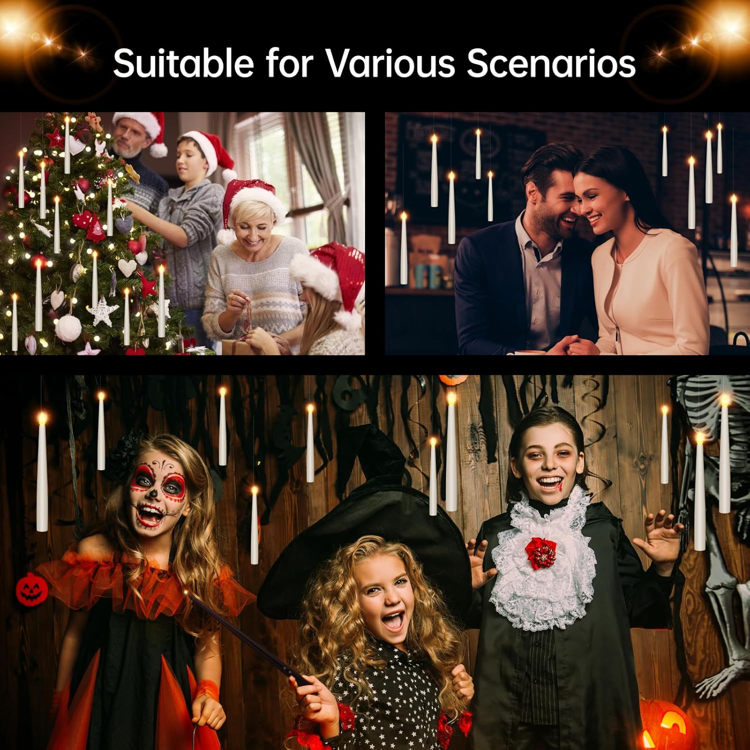Velas sin llama con control remoto de varita mágica para decoración de Navidad, velas flotantes con varita, velas colgantes que funcionan con pilas,