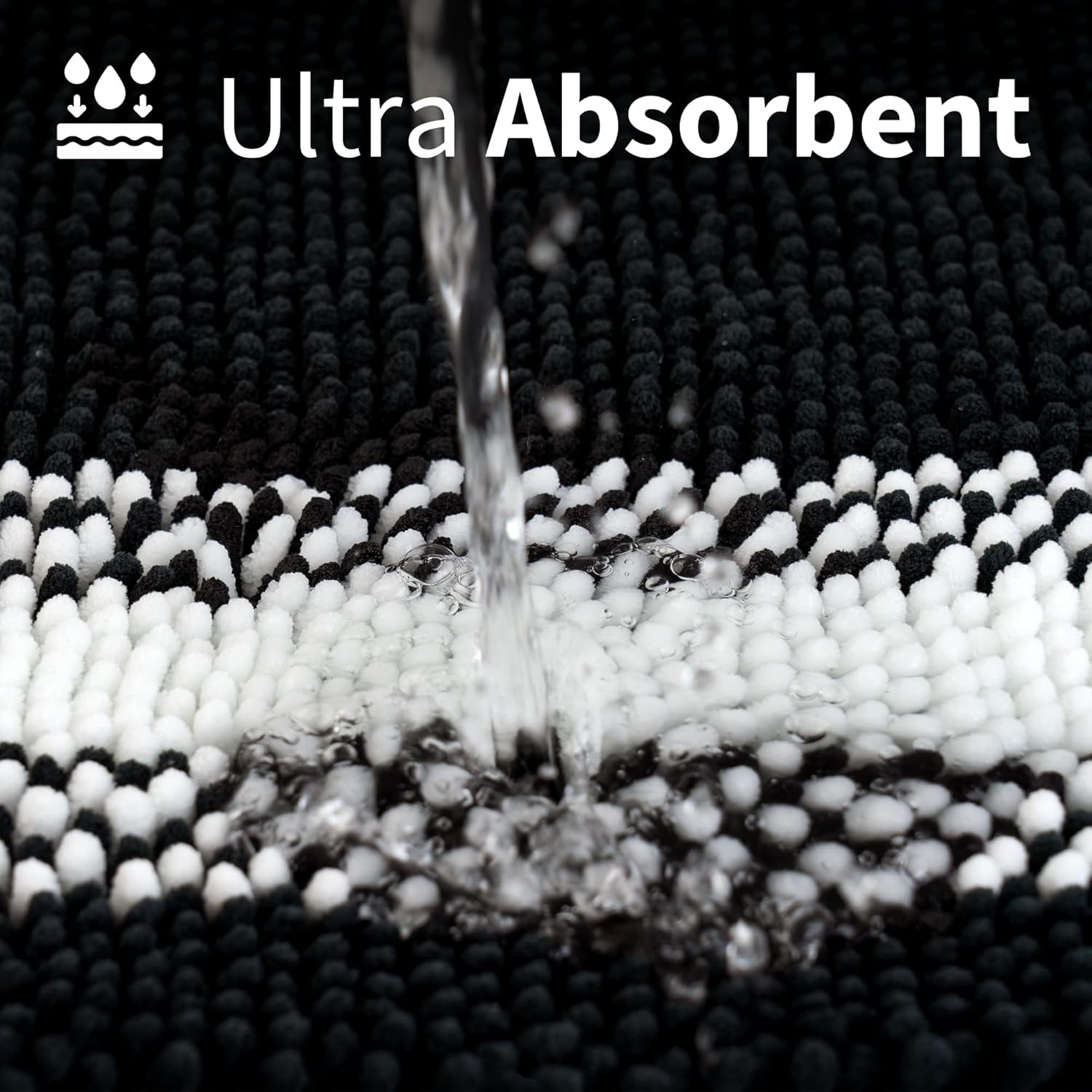 GRANNY SAYS Juego de 2 alfombras de baño antideslizantes, color blanco y negro para suelo de baño, juego de tapetes de baño de felpilla ultra suave,