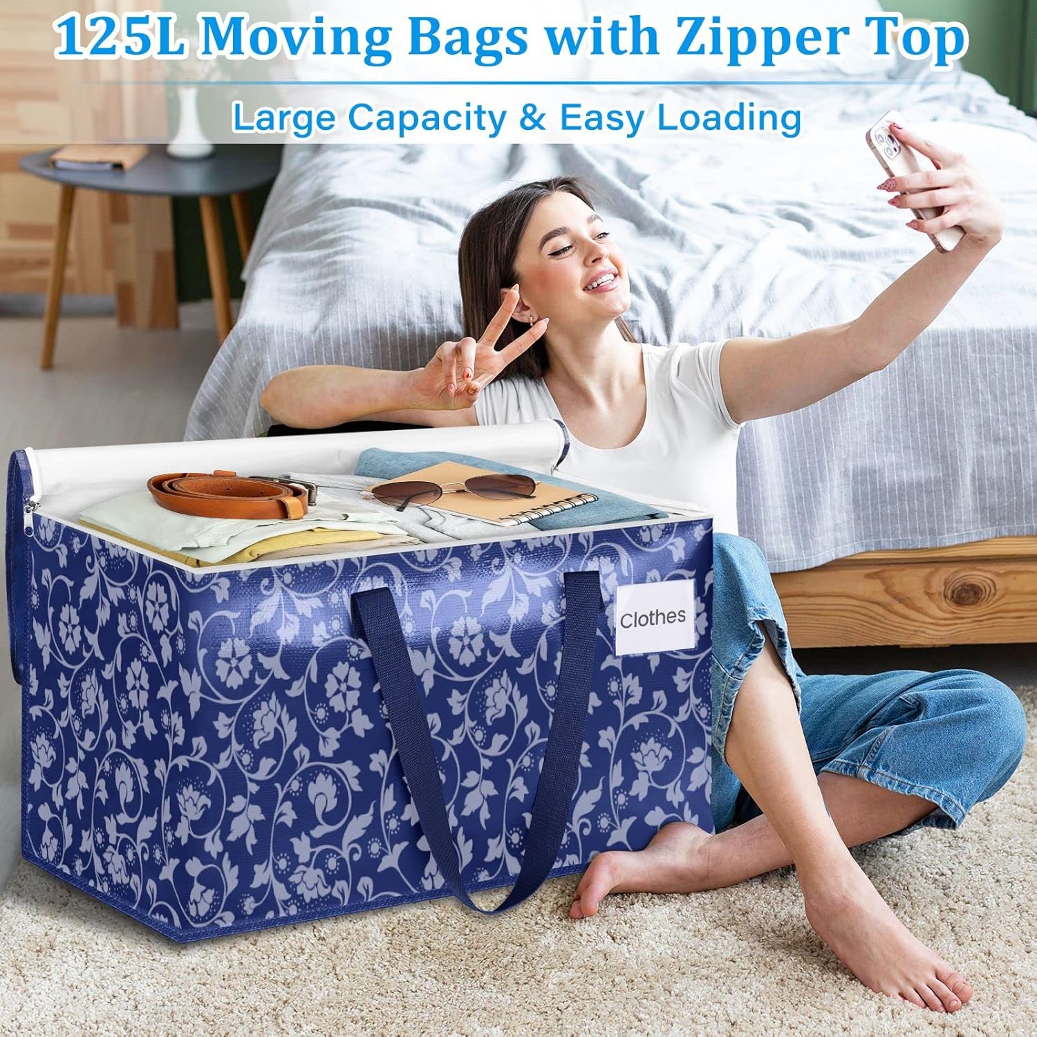 HomeHacks Bolsas de mudanza, cajas de mudanza de tamaño extragrande, bolsas de equipaje resistentes con cremallera suave y asas resistentes, gran