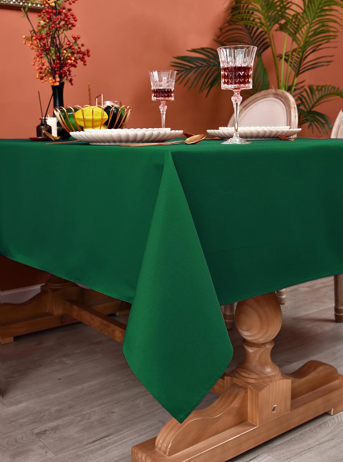 MEANMOY Mantel cuadrado color verde de 7.35 ozm, resistente al agua y a las manchas, mantel rectangular sólido de 54 x 54 pulgadas, tela de
