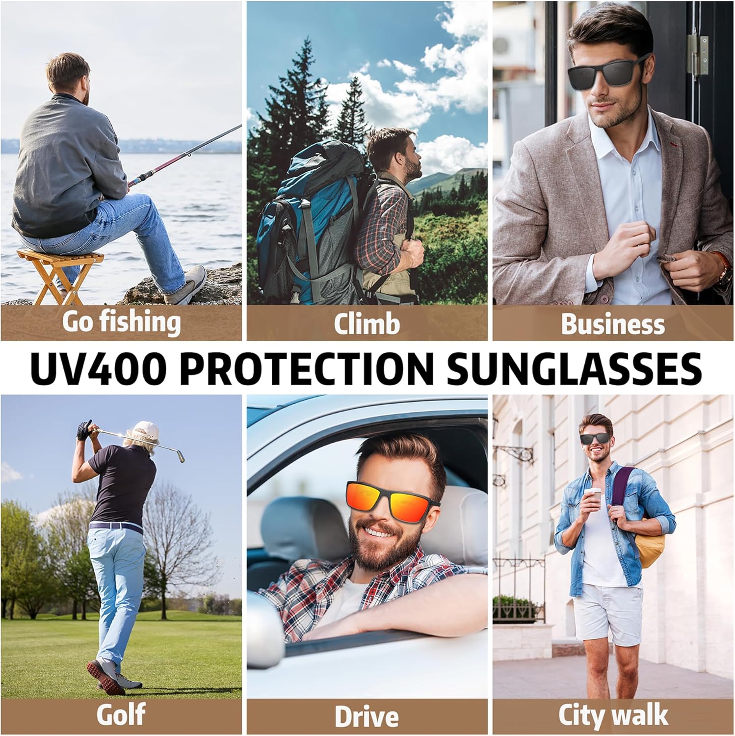 Salfboy Gafas de sol polarizadas para hombre, protección UV, ligeras, rectangulares, para pesca, conducción