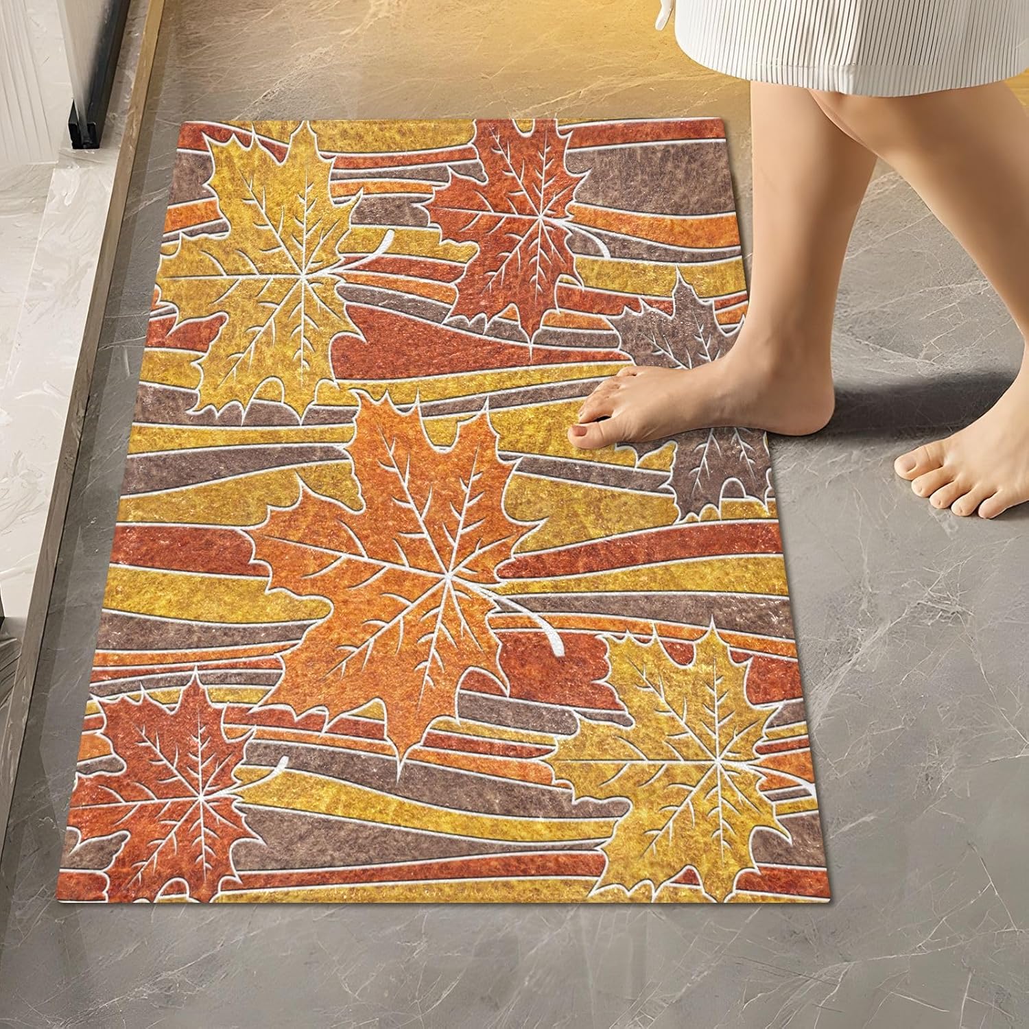 Juego de 2 alfombras de baño de 24 x 16 + 24 x 20 pulgadas, suave en forma de U, tapete decorativo de hoja de arce antideslizante absorbente para