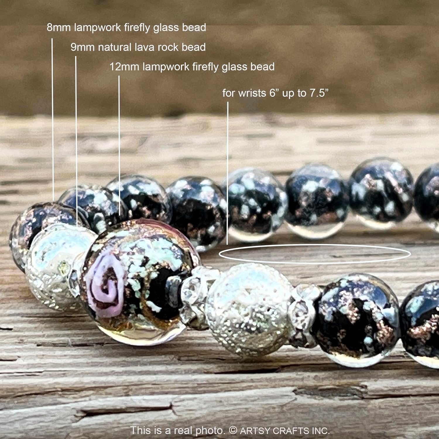 ARTSY Crafts Glow in the Dark Firefly Beads Bracelet for Women, Luminous Glass Beads Healing Crystal Glowing Beaded Bracelets, Mermaid Bracelet,