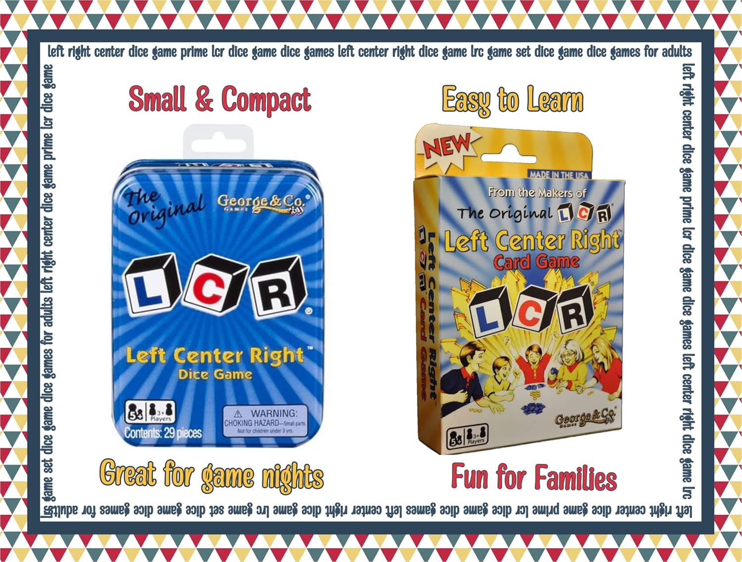 George & Company LCR – Juego de dados para centro izquierdo y derecho, paquete de 2 unidades  Juego de dados LCR original LCR izquierda centro