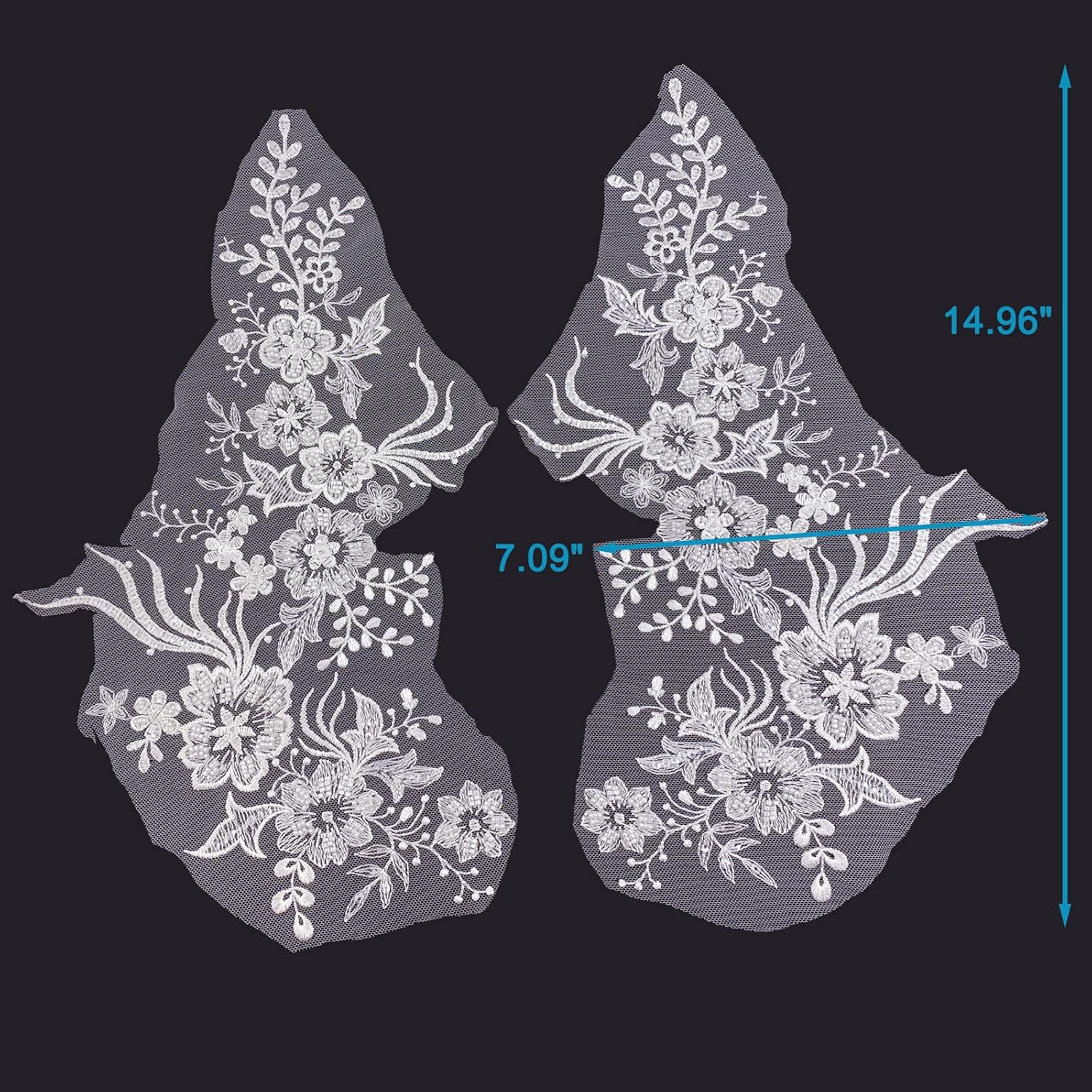 Bordado de flores 3D con ribete de encaje, cuentas de lentejuelas blancas, parches bordados florales para coser en apliques para vestido de novia,