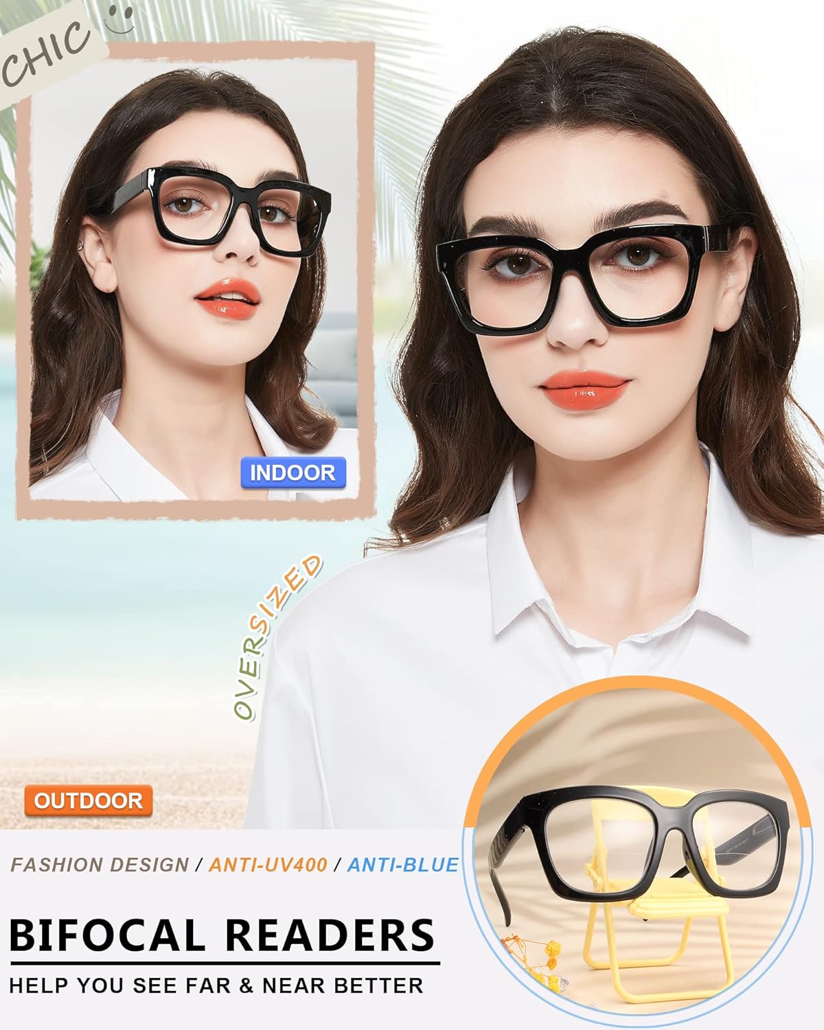 MARE AZZURO Lentes de lectura bifocales de gran tamaño para mujer, con bloqueo de luz azul, 1.0 1.25 1.5 1.75 2.0 2.25 2.5 2.75 3.0 3.5
