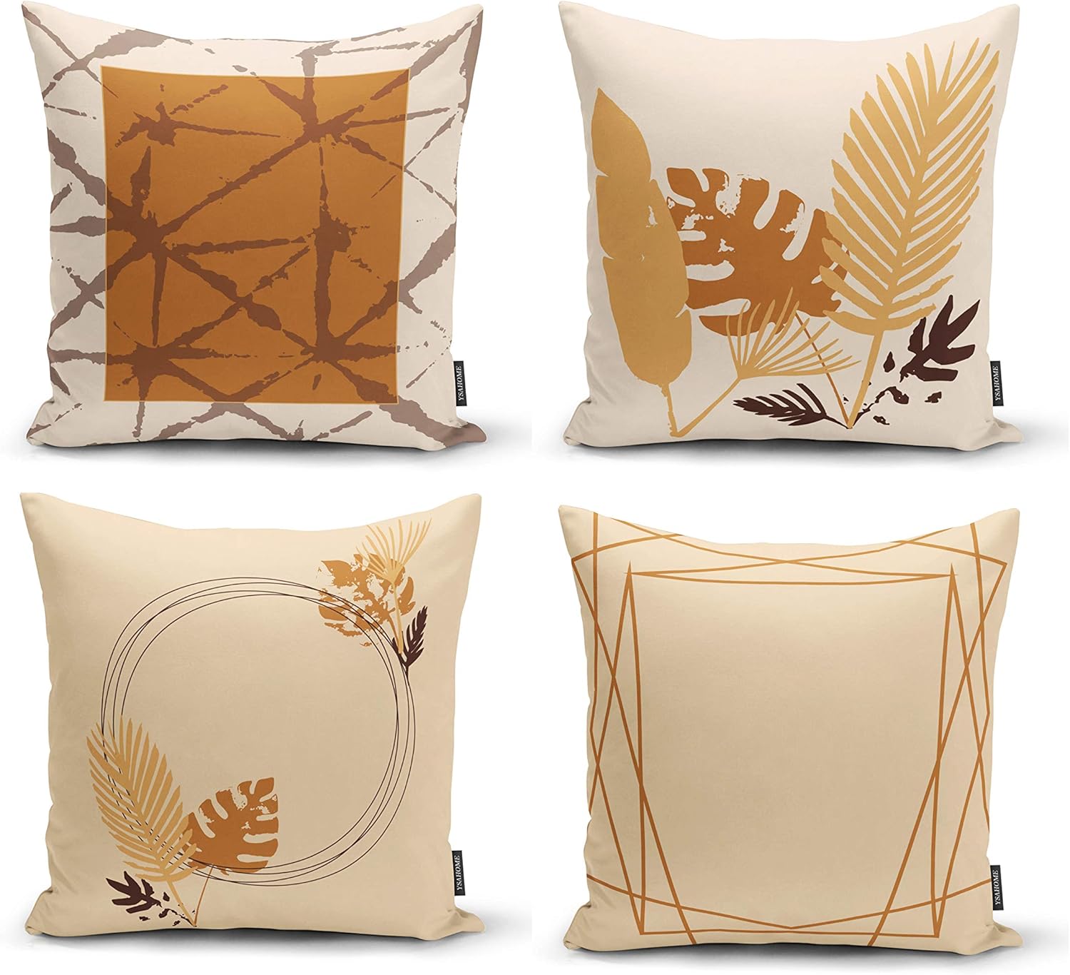 Ysahome Funda de almohada con estampado digital de hojas tropicales, funda de cojín con patrones geométricos, funda de almohada exótica de hoja de
