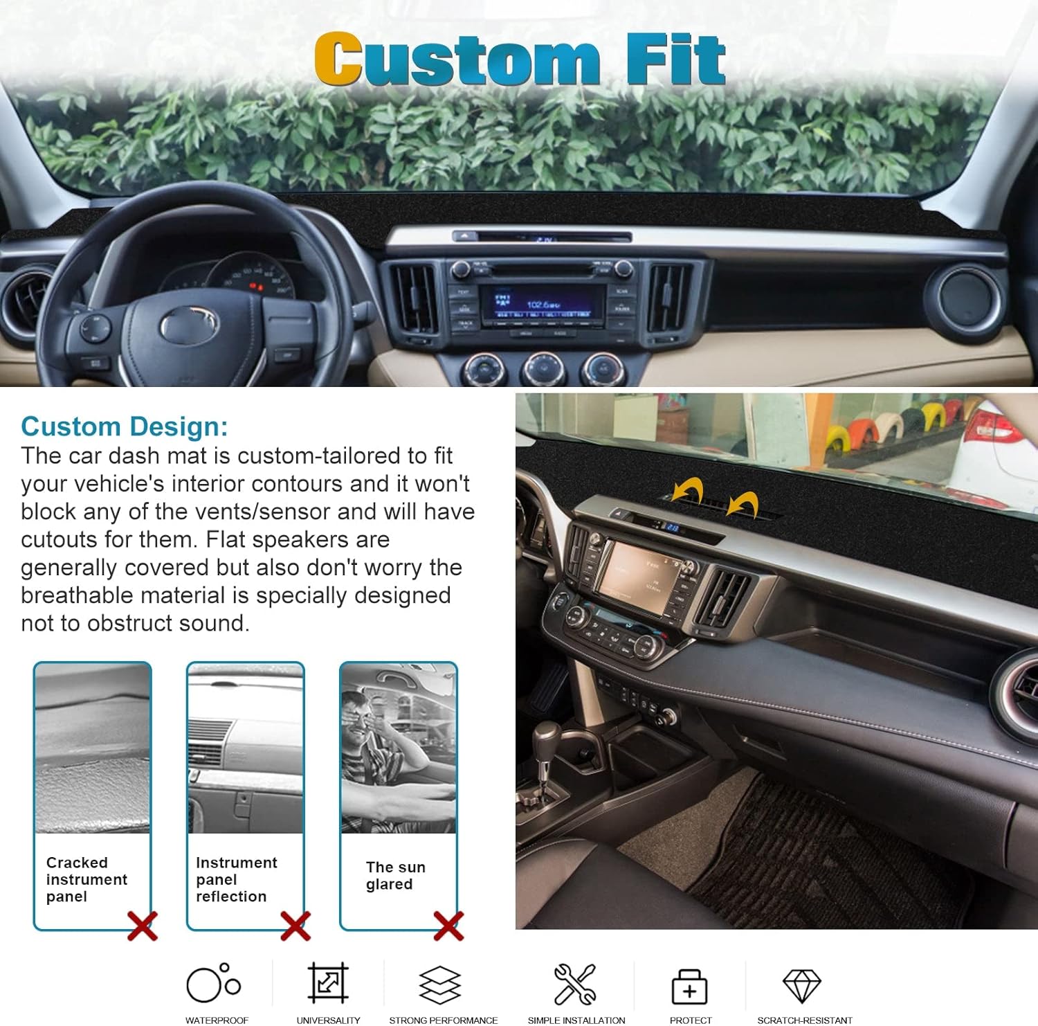 x xotic tech Compatible con Toyota Rav4 2013 2014 2015 2016 2017 2018 cubierta de tablero de instrumentos cubierta de consola central cubierta de