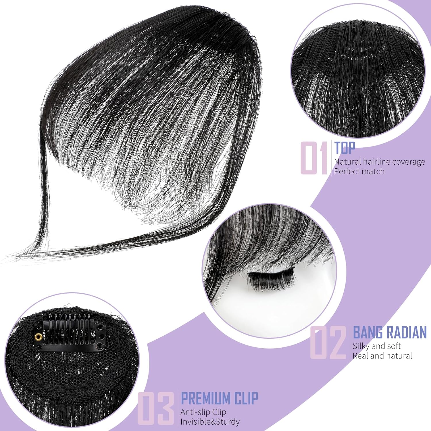 FELENDY Flequillo con clip, 100 % cabello humano, flequillo con fleco de clip, flequillo natural recto frontal plano, limpio, real para mujeres con