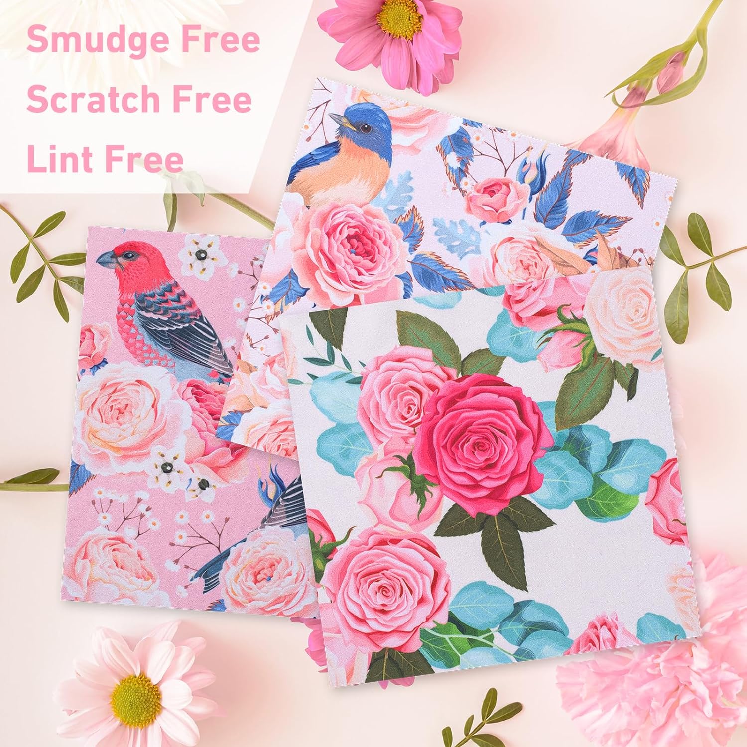 SUNEZLGO 12 paños de limpieza de microfibra, paño de limpieza grueso para lentes, diseño de flores, toallitas limpiadoras de vidrios, paños limpios