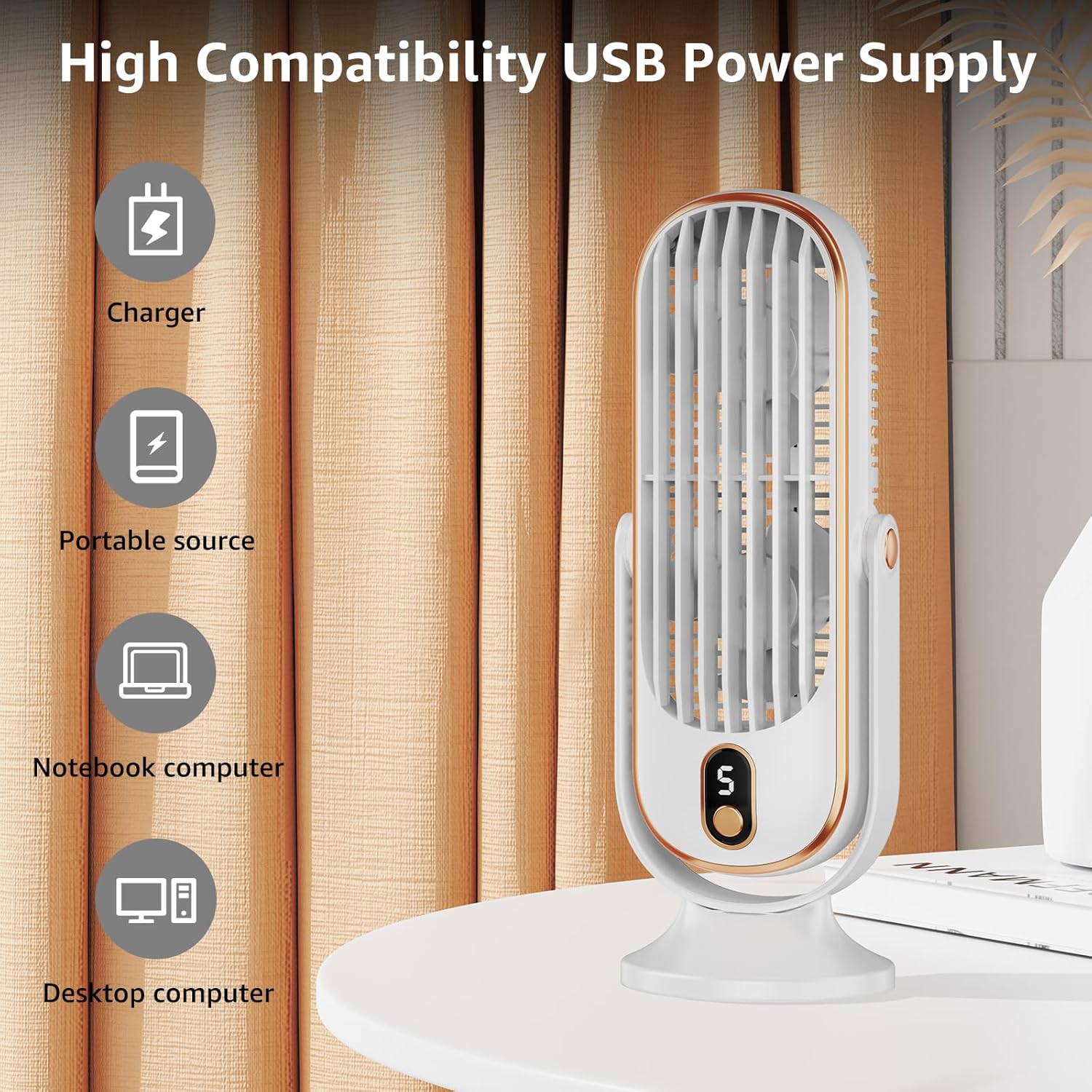 Ventilador de torre, ventilador de escritorio portátil con opciones de 5 velocidades, doble circulación de aire, ventilador de mesa silencioso