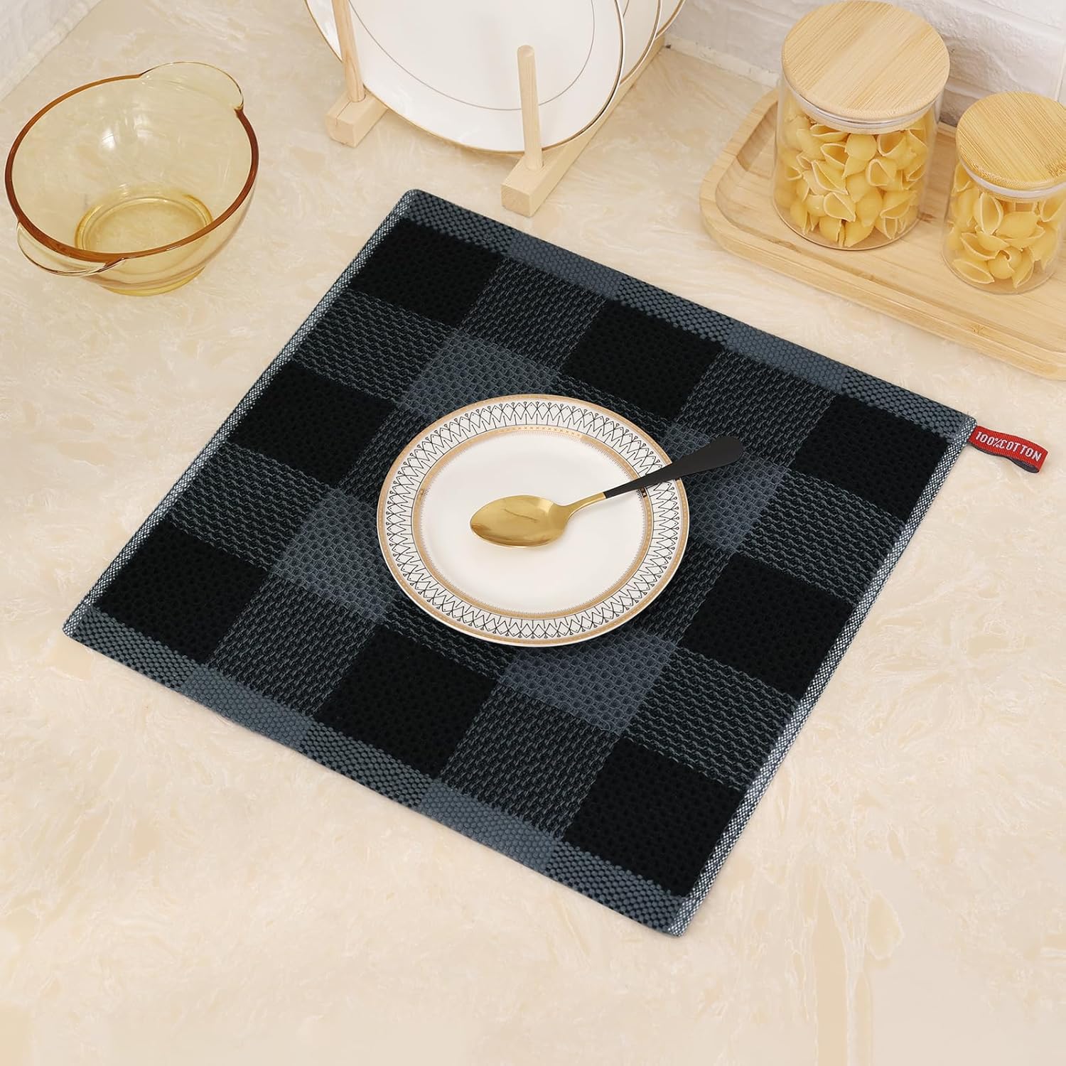 Trapos de cocina a cuadros 100% algodón, 12 x 12 pulgadas, súper suaves y absorbentes, de secado rápido, trapos de cocina para cocina, paquete de 8,