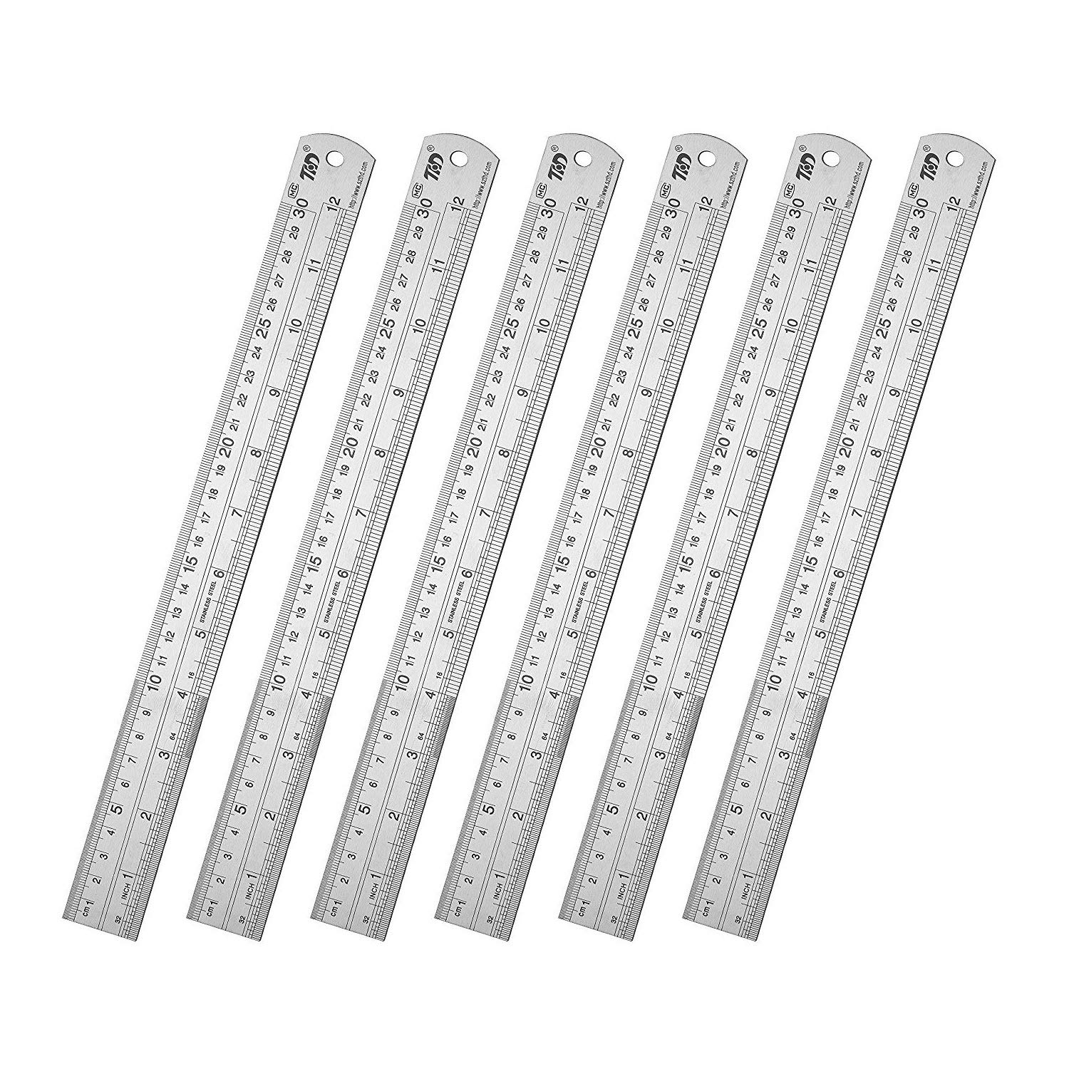 ZZTX Regla clásica de acero inoxidable de 12 pulgadas, reglas de metal de borde recto de alta calidad para herramientas de medición, juego de 6