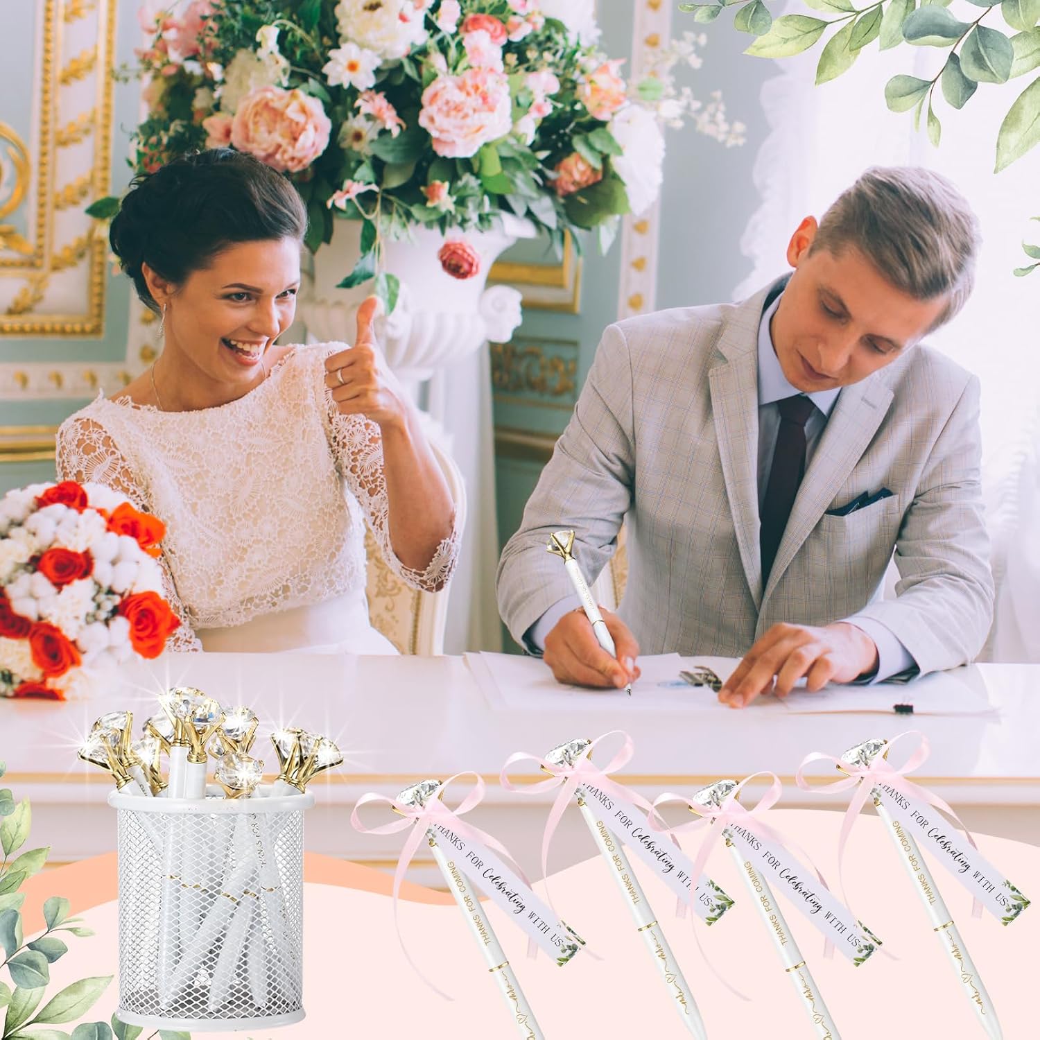 12 juegos de bolígrafos de boda para despedida de soltera, regalos de fiesta de boda, bolígrafos de diamante de tinta negra, bolígrafo de boda con