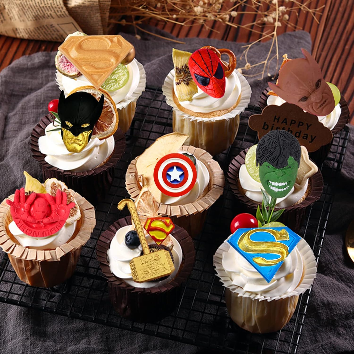 8 moldes de silicona para fondant de superhéroes, película de dibujos animados, molde de silicona para fondant, molde de caramelo de chocolate para