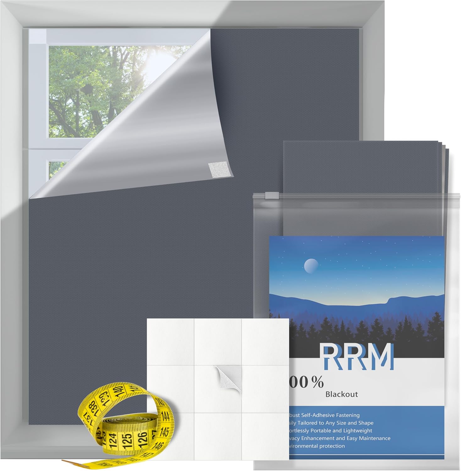RRM Cortinas opacas para dormitorio, cortinas opacas de 118 x 57 pulgadas con cintas de velcro para cubierta de ventana 100% opaca, cortinas opacas
