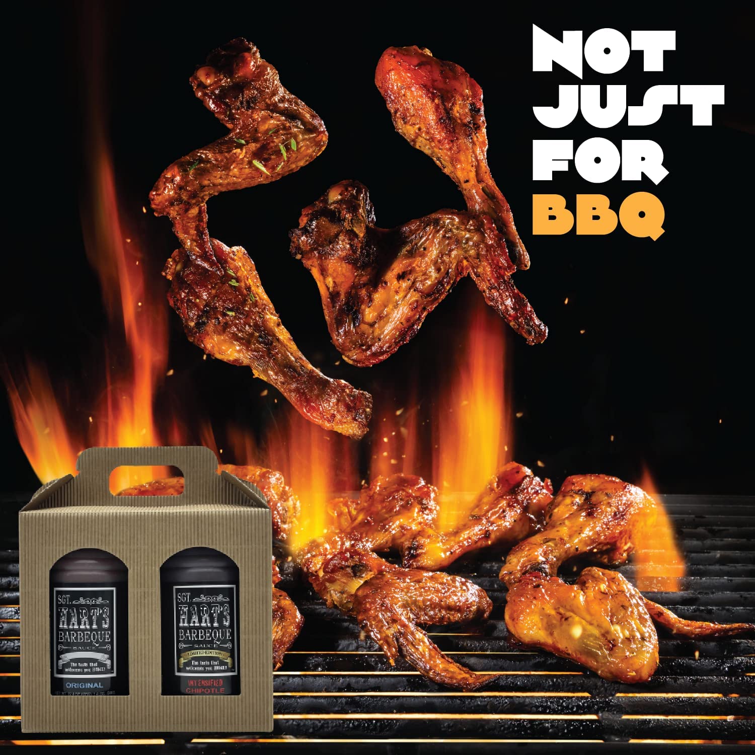 SGT. Hart’s BBQ Sauce Paquete de edición limitada con salsas de barbacoa de chipotle originales e intensas, salsa para glaseados, adobos y salsas,