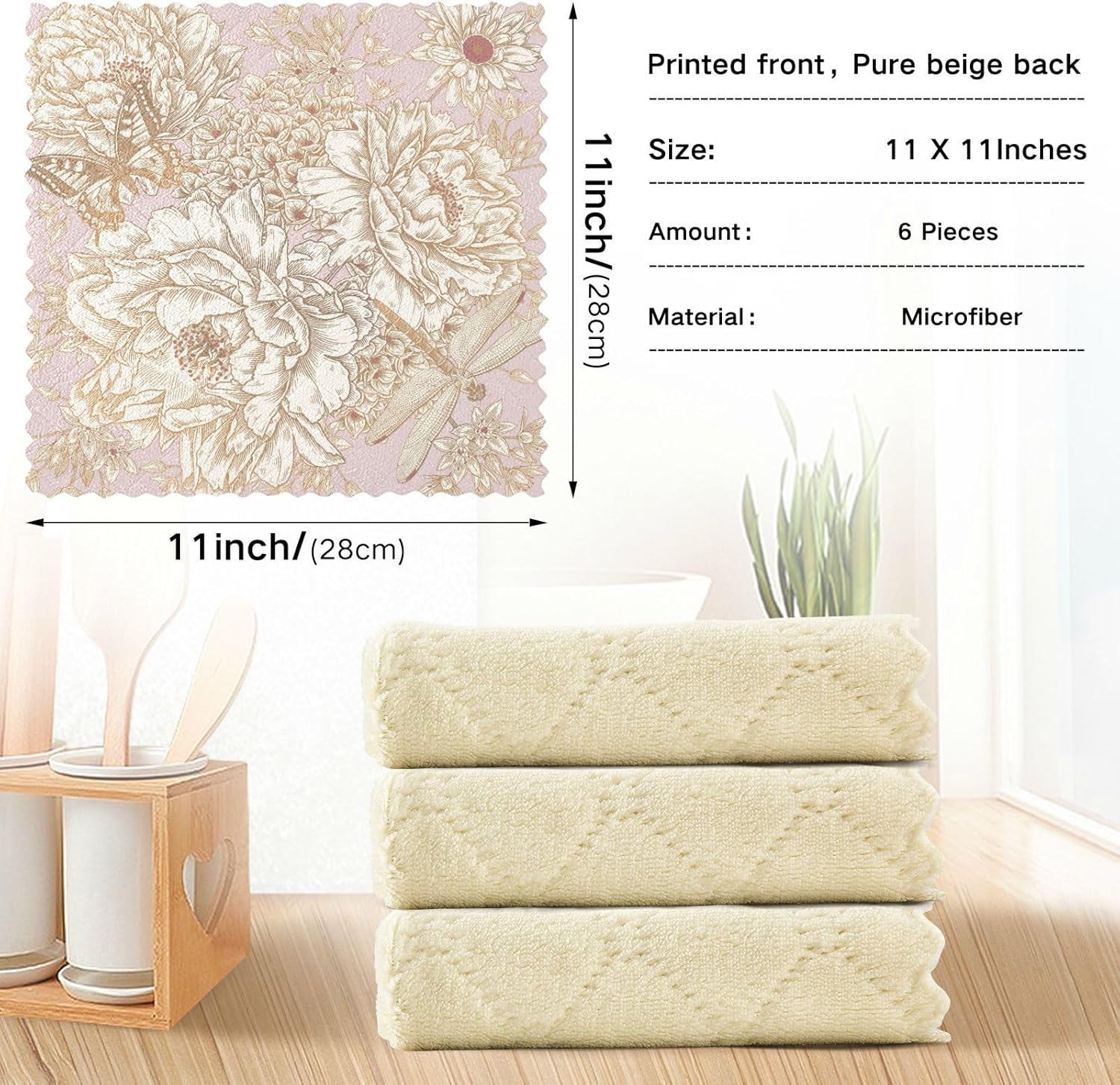 FRODOTGV Butterfly Flowers Pink Set of 6 Absorbent Microfiber Towels for Kitchen Decor Soft Flour Sack Kitchen Towels for Restaurant Oven