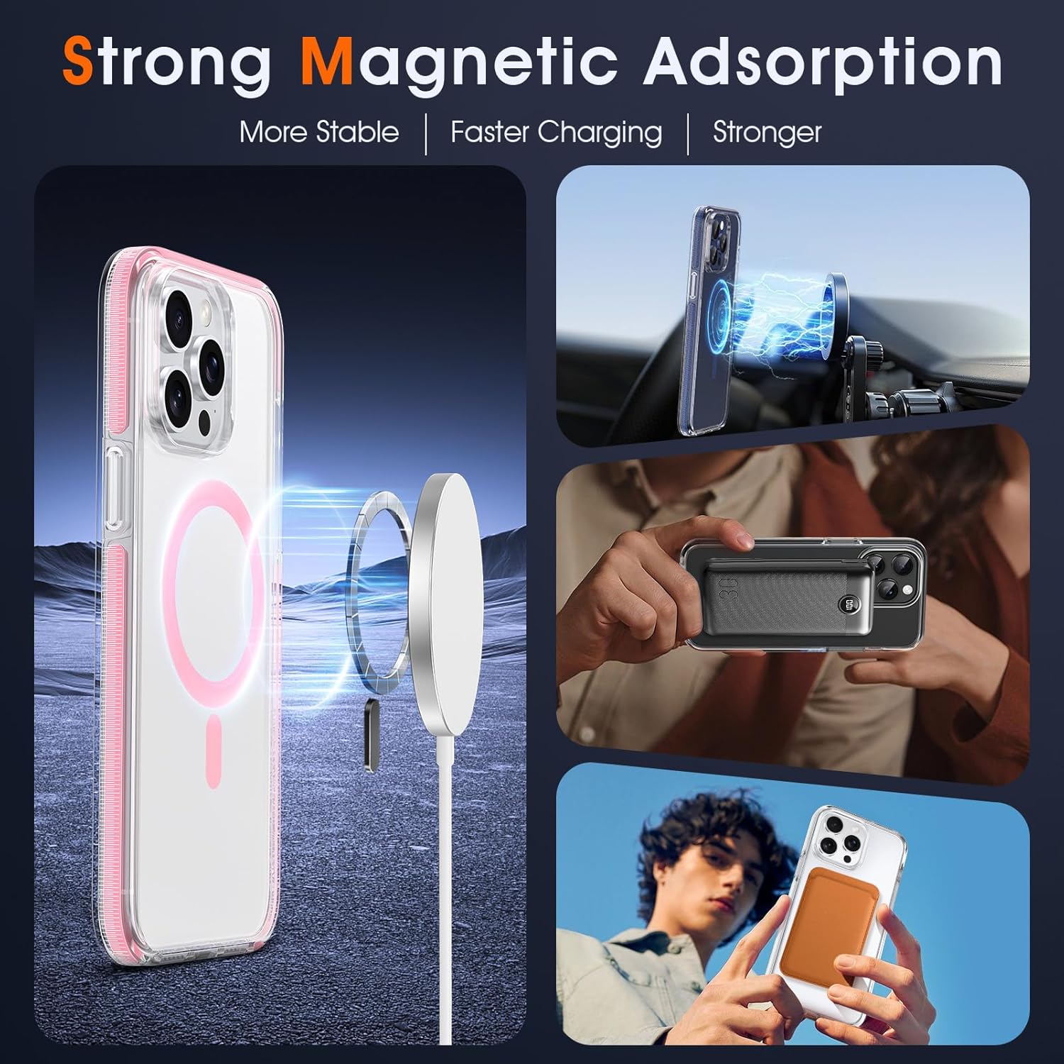 MILPROX Funda compatible con iPhone 15 Pro  Compatible con MagSafe  Diseño magnético transparente transparente  Antideslizante que no se amarillea
