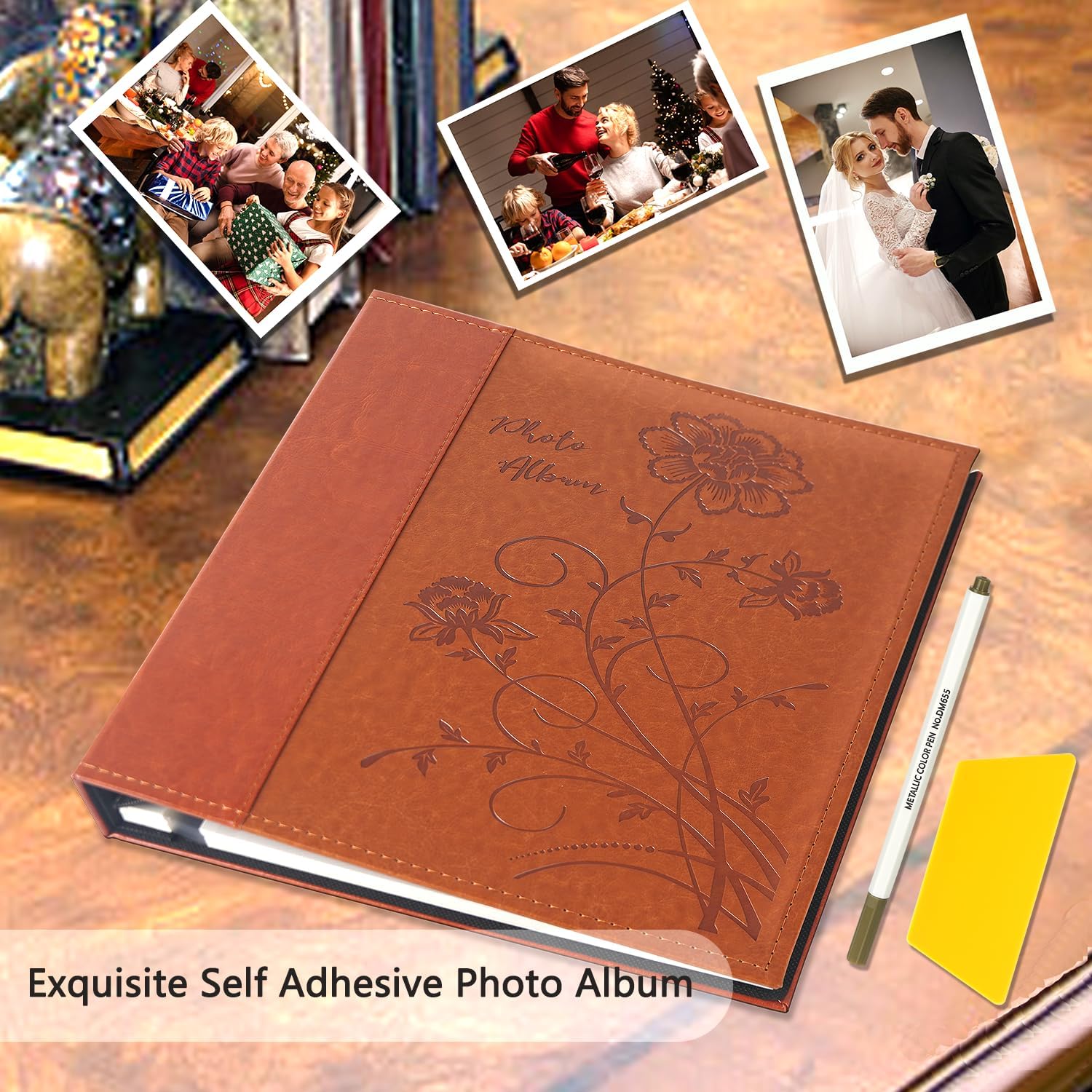 Artmag Álbum de fotos autoadhesivo para fotos de 3 x 5, 4 x 6, 5 x 7, 8 x 10, 40 páginas, cubierta de cuero, álbum magnético de bricolaje para