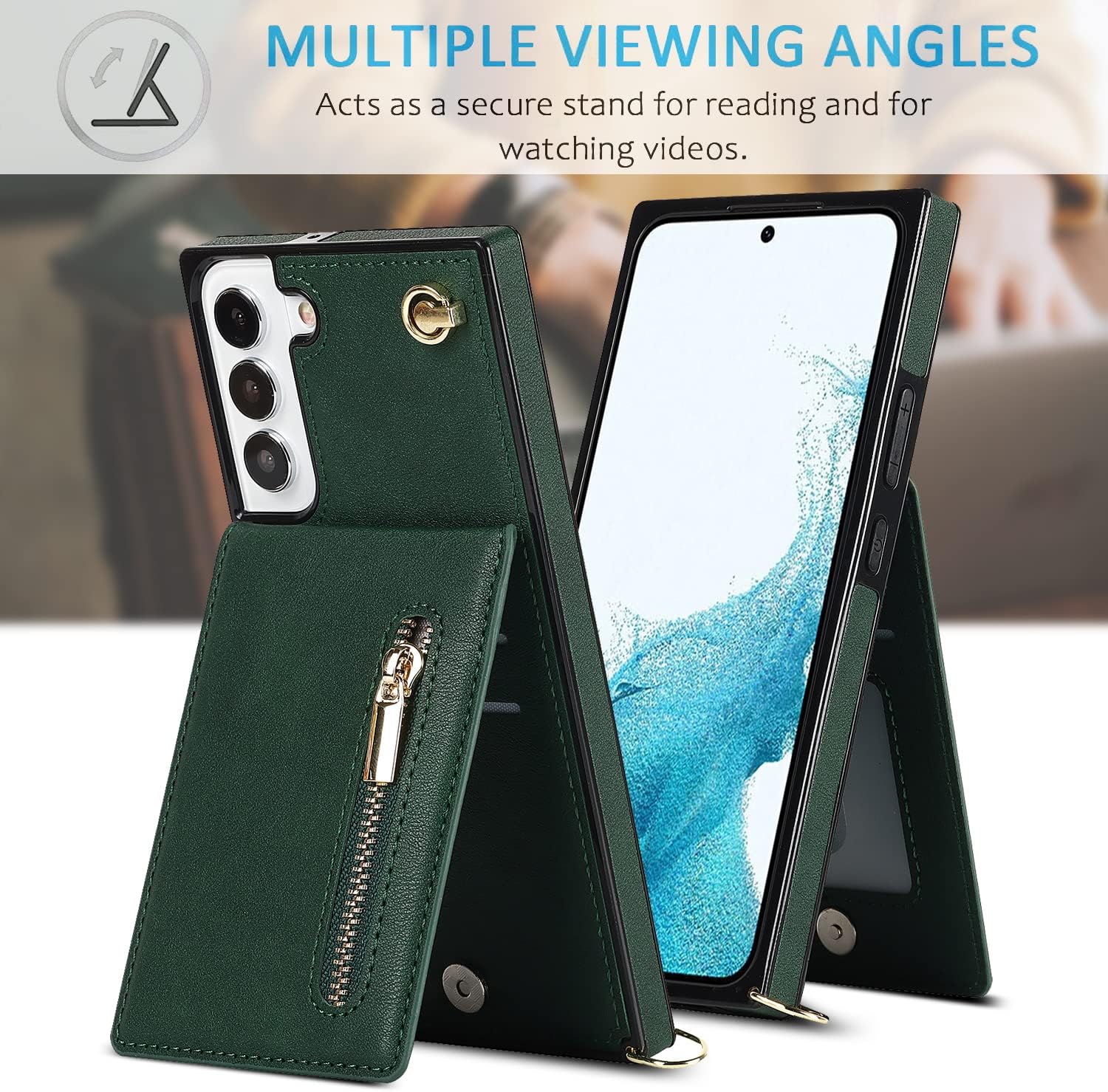 Funda compatible con Samsung Galaxy S22 de 6.1 pulgadas, bolso de bolsillo, correa de hombro, elegante funda protectora para Galaxy S22 (verde