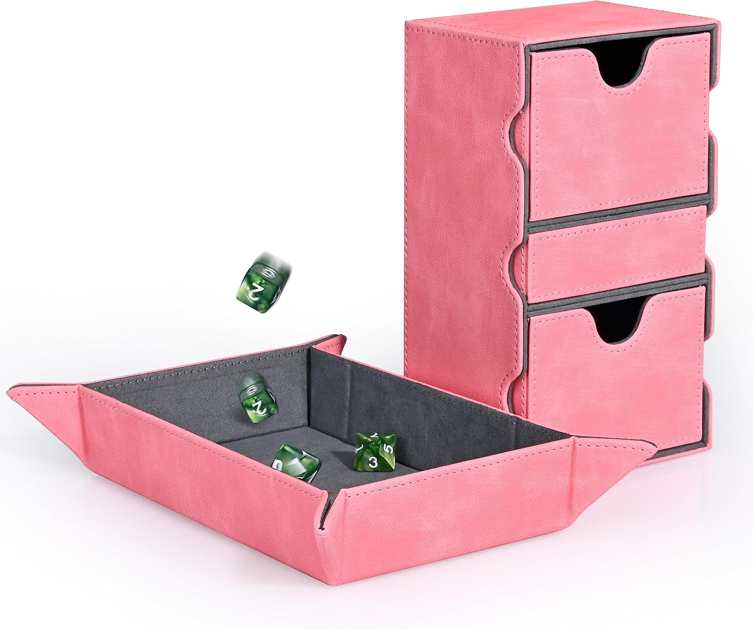 UAONO MTG – Caja de cartas con bandeja rodante de dados, caja de doble cubierta TCG con 3 bandejas para más de 200 tarjetas de doble funda, caja de