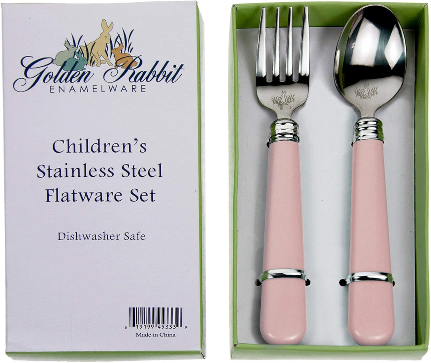 Golden Rabbit Esmalte – Patrón Rosa Pastel – Juego de cubiertos de regalo de 2 piezas