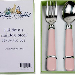 Golden Rabbit Esmalte – Patrón Rosa Pastel – Juego de cubiertos de regalo de 2 piezas Golden Rabbit Esmalte – Patrón Rosa Pastel – Juego de cubiertos de regalo de 2 piezas
