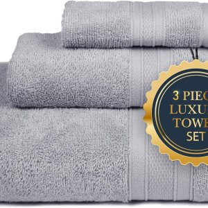 TRIDENT Toallas de baño, juego de 3 toallas de lujo, 100% algodón, 1 toalla de baño, 1 toalla de mano, 1 toalla de baño absorbente de secado rápido, TRIDENT Toallas de baño, juego de 3 toallas de lujo, 100% algodón, 1 toalla de baño, 1 toalla de mano, 1 toalla de baño absorbente de secado rápido,