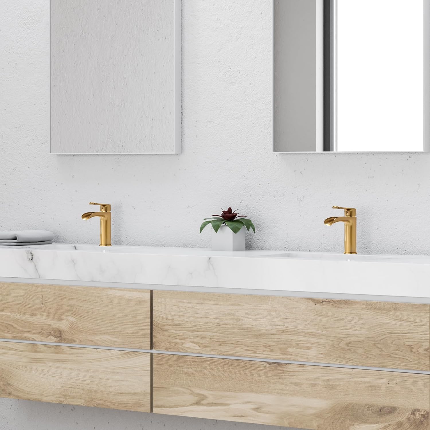 BRAVEBAR Grifo de baño de cascada dorada, grifos de baño de un solo orificio de latón macizo moderno de una sola manija para 1 agujero con placa de