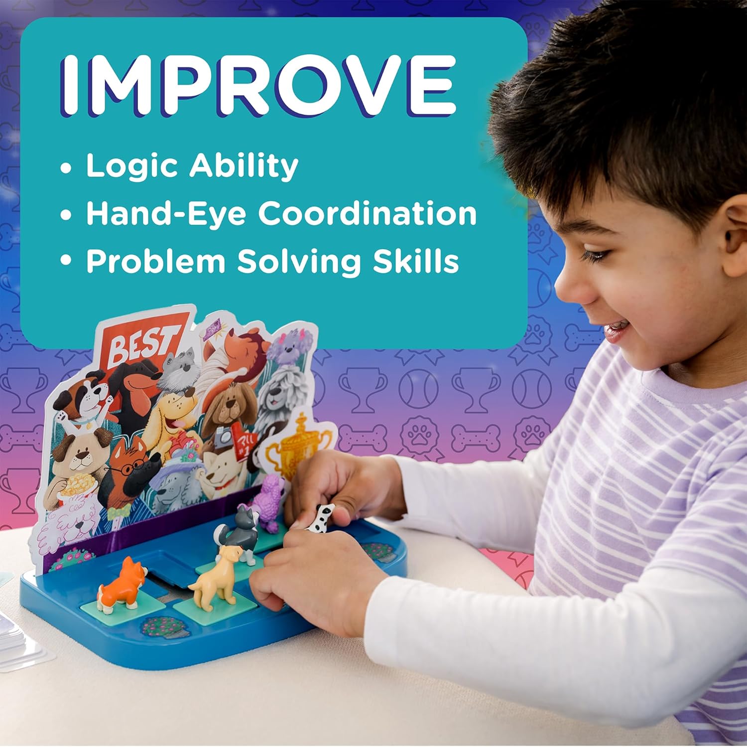 MindWare Juego de lógica de enfrentamiento de perritos, juego de rompecabezas para un jugador, juegos cerebrales portátiles para niños de 3 años en