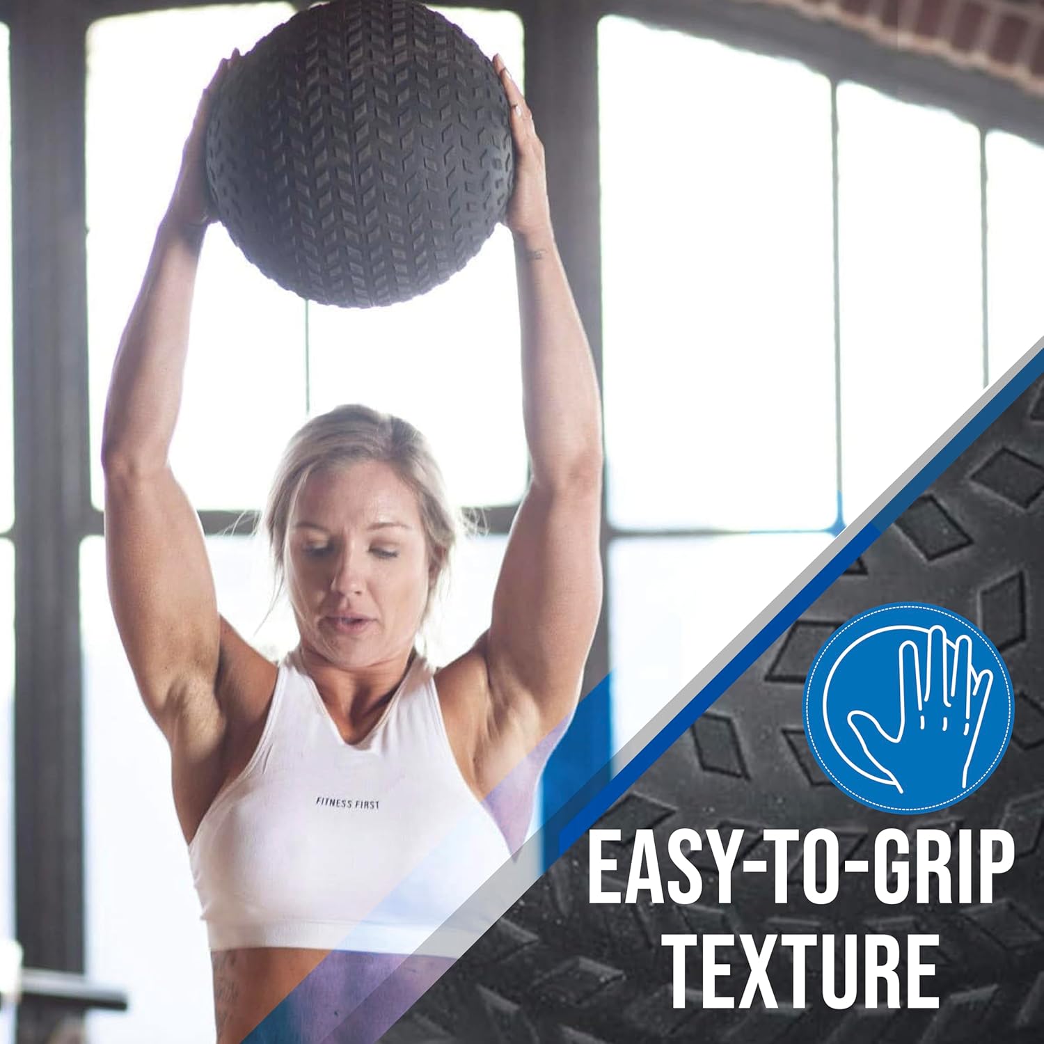 Fitness First Slam Ball, pelota medicinal rellena de arena fácil de agarrar para ejercicio y entrenamiento, ideal para entrenamiento con pesas,