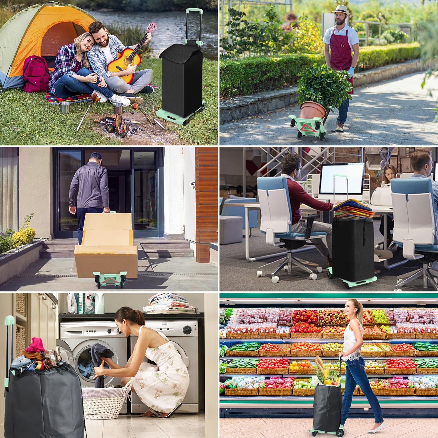 SELORSS Carro de mano plegable 2 en 1, carrito de compras portátil con ruedas y bolsa impermeable extraíble, plegable, ligero, de gran capacidad
