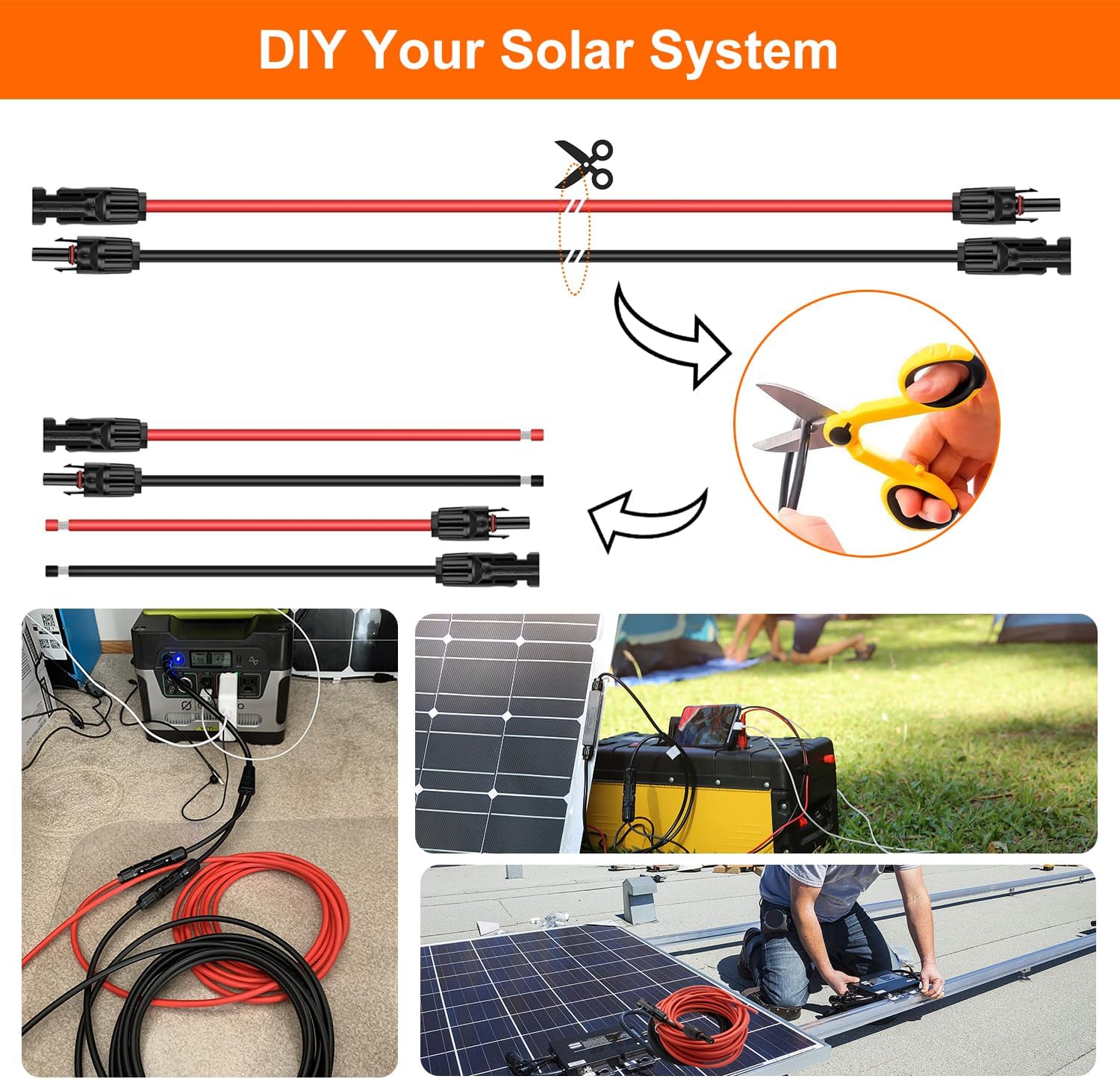 10AWG Solar Extension Cable 60 Feet, 10 Gauge Solar Cables 60Ft for Solar Systems, Car, RVs, and Boats, Tinned Copper PV Wire Ends with Solar