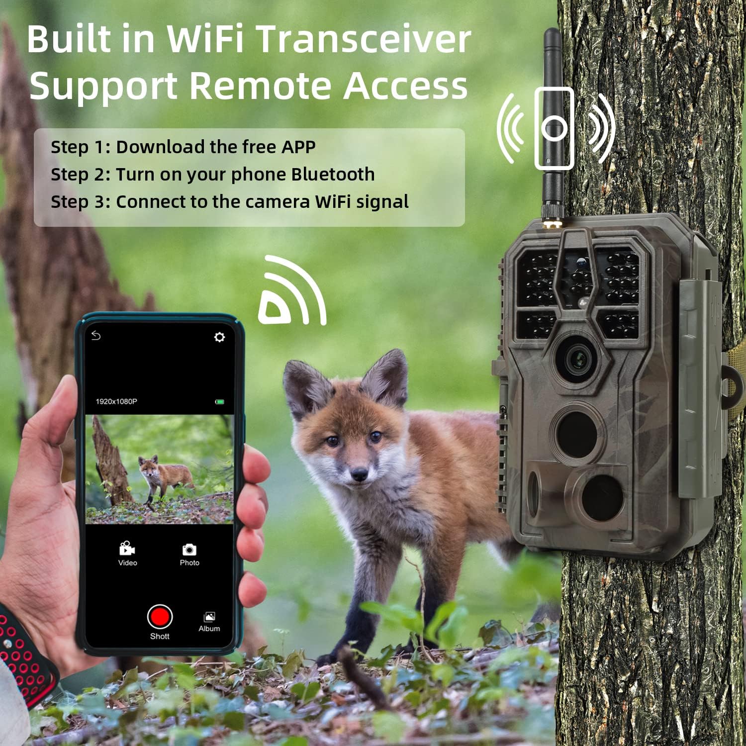 Folgtek Cámara WiFi Trail Game Cam 48MP 1296P HD grabación de sonido de video, visión nocturna clara y detección de movimiento de alta sensibilidad
