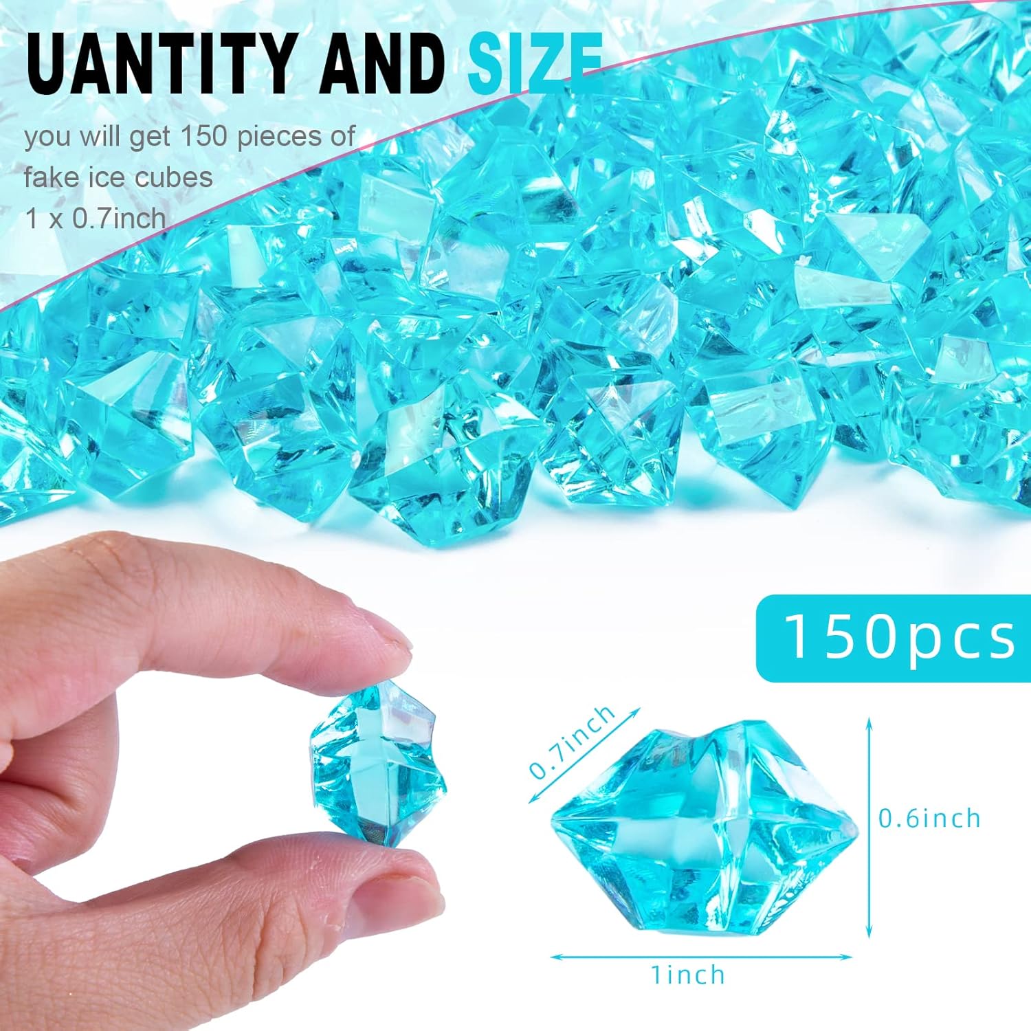 DomeStar Rocas de hielo trituradas falsas, 150 unidades de diamantes falsos de plástico, cubos de hielo de acrílico transparente, cristales de