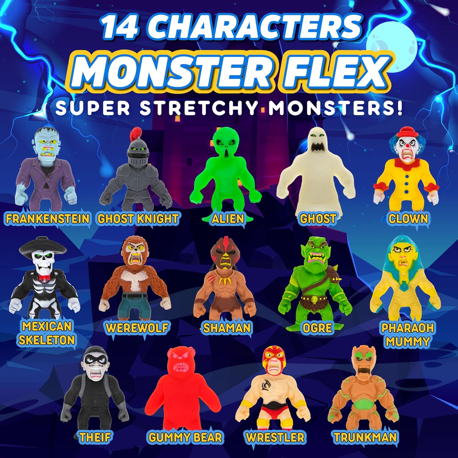 Monster Flex – Juguetes elásticos para niños y niñas, 14 monstruos elásticos espeluznantes únicos, juguetes elásticos monstruos para niños, regalo