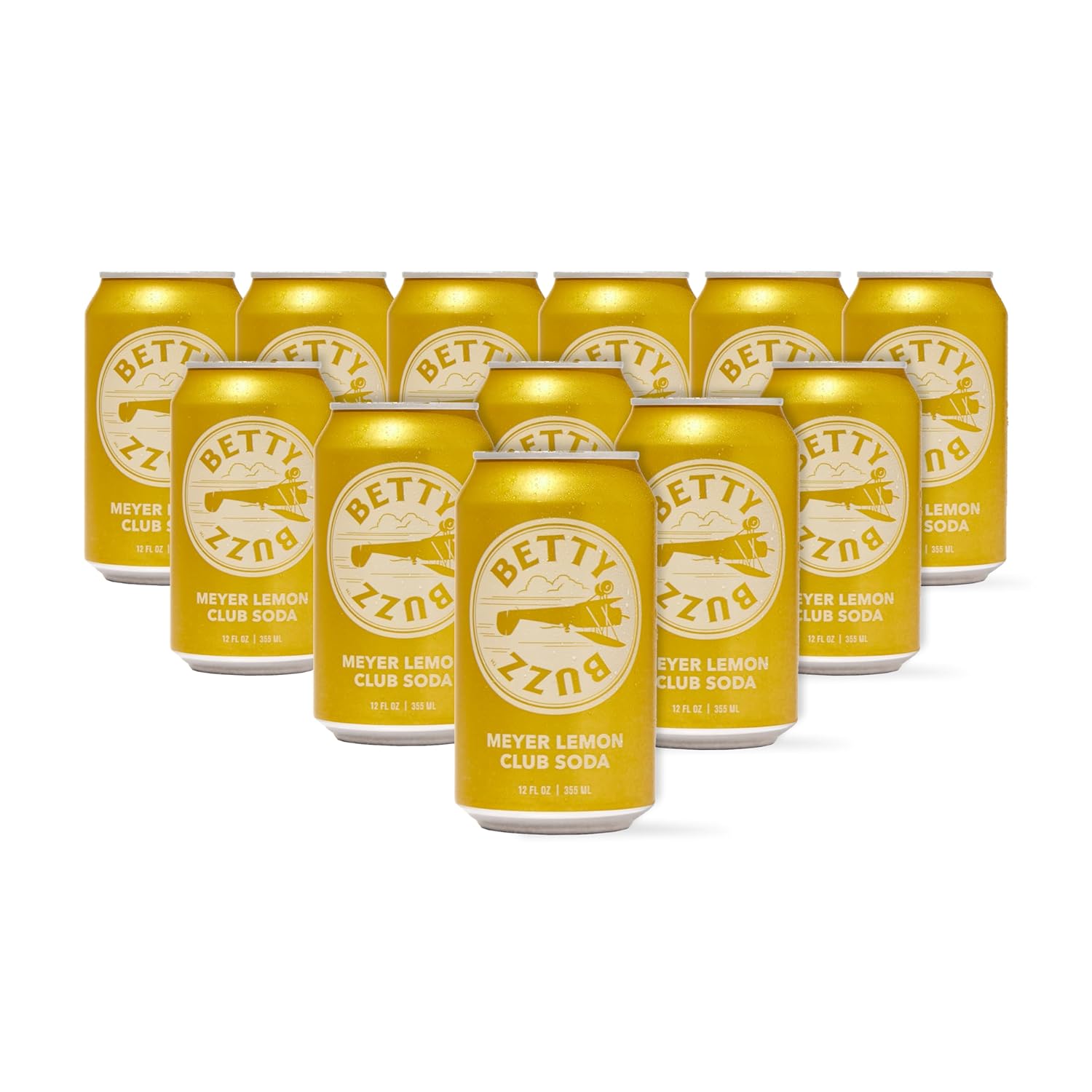 Betty Buzz Meyer Lemon Club Soda, soda espumosa prémium de Blake Lively (paquete de 12 latas)  Sabores naturales y edulcorantes, solo ingredientes