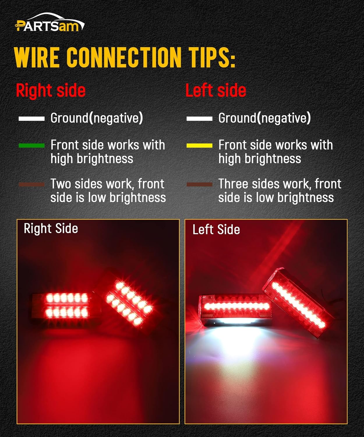 Partsam Kit de luces LED sumergibles para remolque de camión con marcadores laterales, cable de remolque de 7 vías con caja de conexiones de 7
