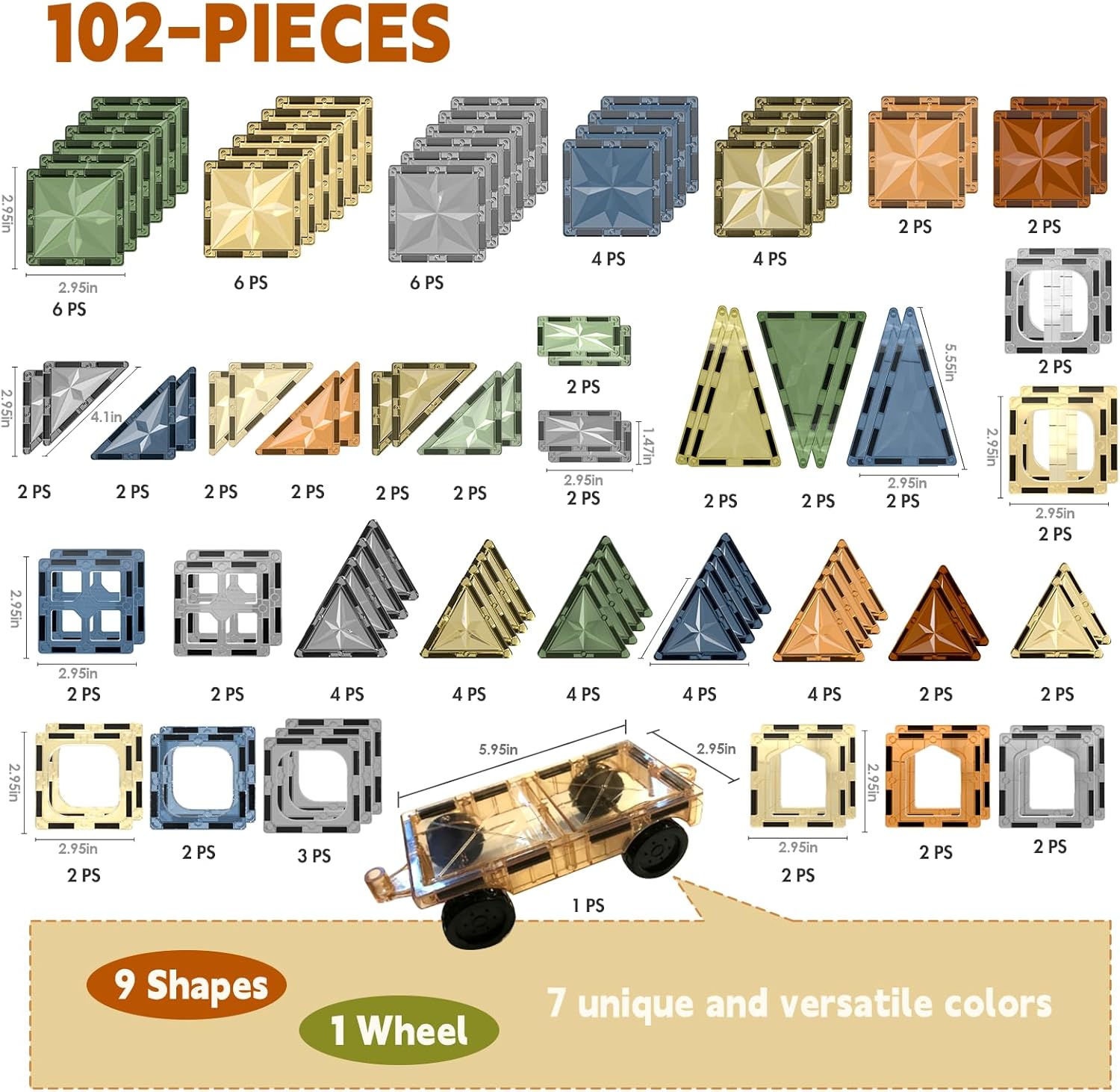 Fodoss Azulejos magnéticos, juego de 102 piezas innovadoras de azulejos magnéticos 3D, juguetes de construcción magnéticos para niños, aprendizaje