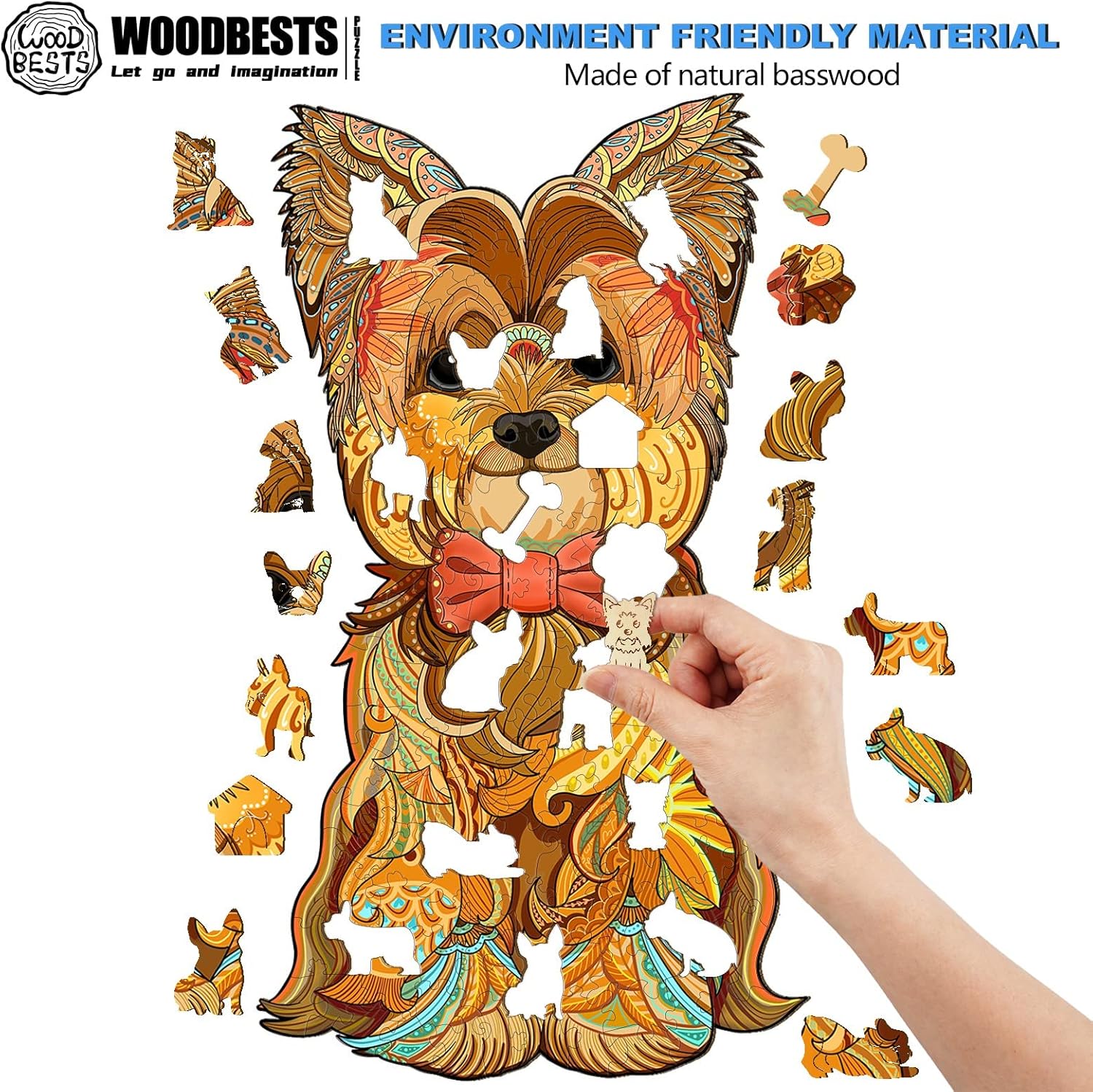 WOODBESTS Rompecabezas de madera para adultos y niños, rompecabezas de Yorkshire, rompecabezas de animales de madera, rompecabezas de corte de