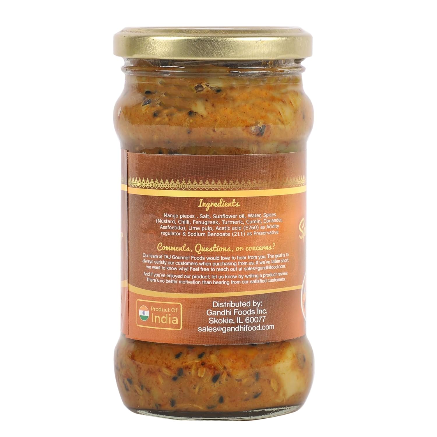 TAJ Picante Punjabi Mango Pickle, (Theeka Achar), 10.5oz (300g)
