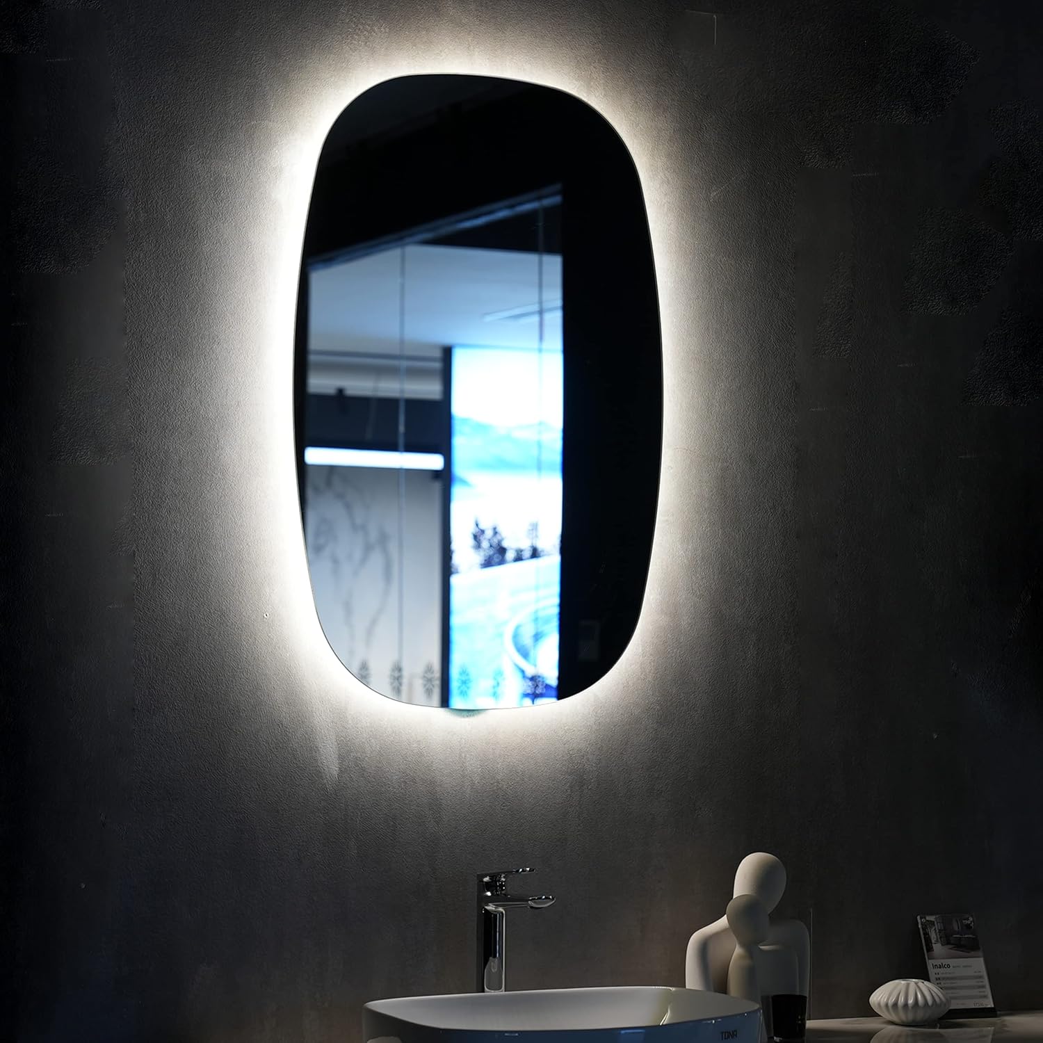 TONA Espejo de baño LED ovalado retroiluminado de 35 x 24 pulgadas, espejo de tocador de 4000 K con luces, espejo de tocador de baño impermeable