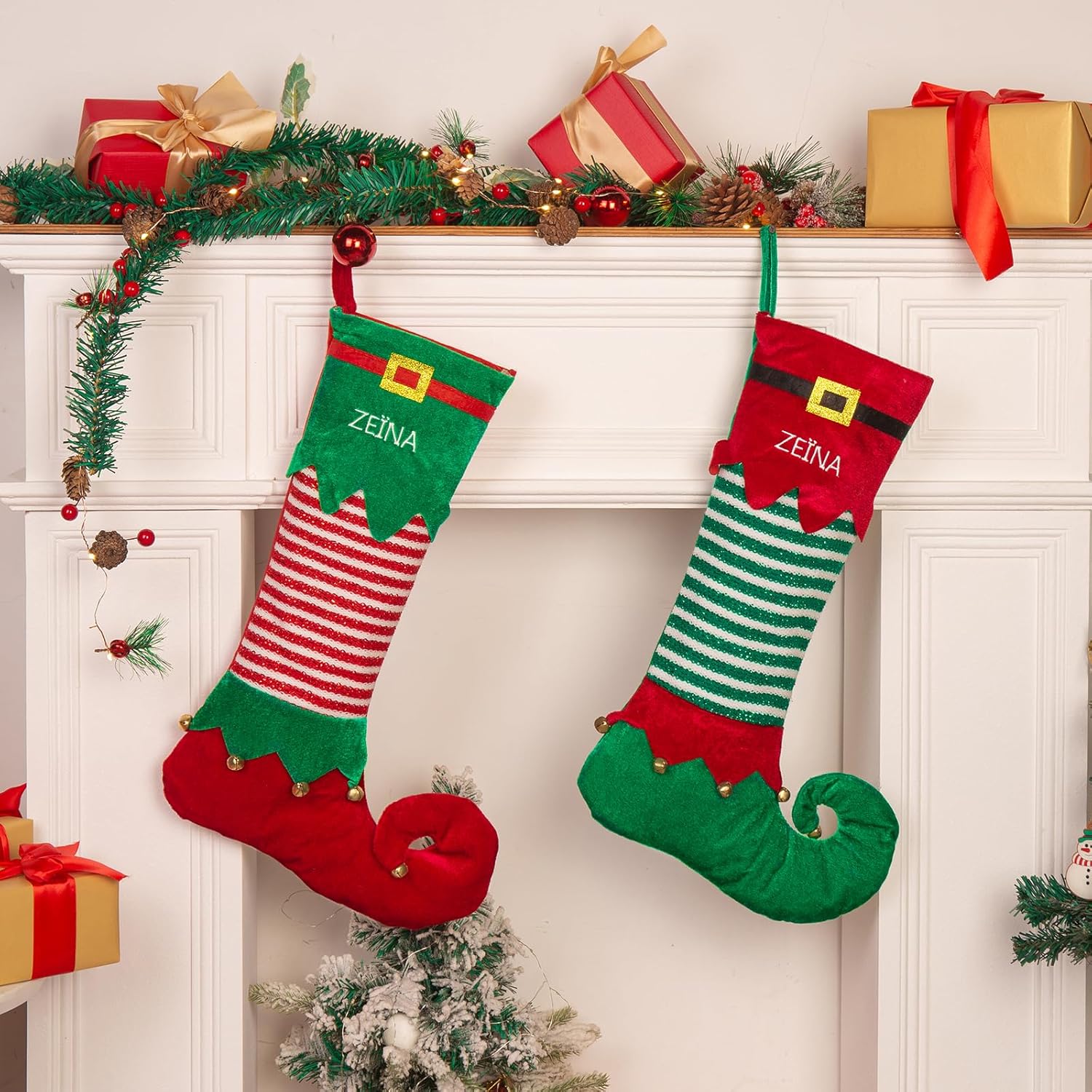Zeekisfia Medias de Navidad personalizadas con nombre de la familia, calcetines de Navidad de 19 pulgadas para niños, calcetines grandes para