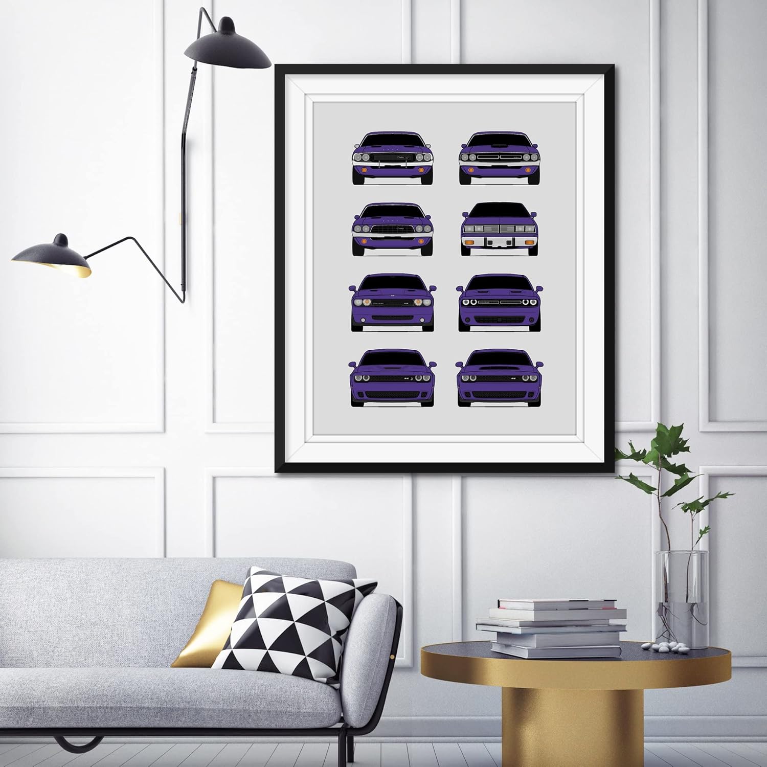 Dodge Challenger Generations Inspired Car Poster – Handmade Print of Challenger SRT – Purple, 11×14″ Satin Print (Unframed) – Perfect Gift for Car