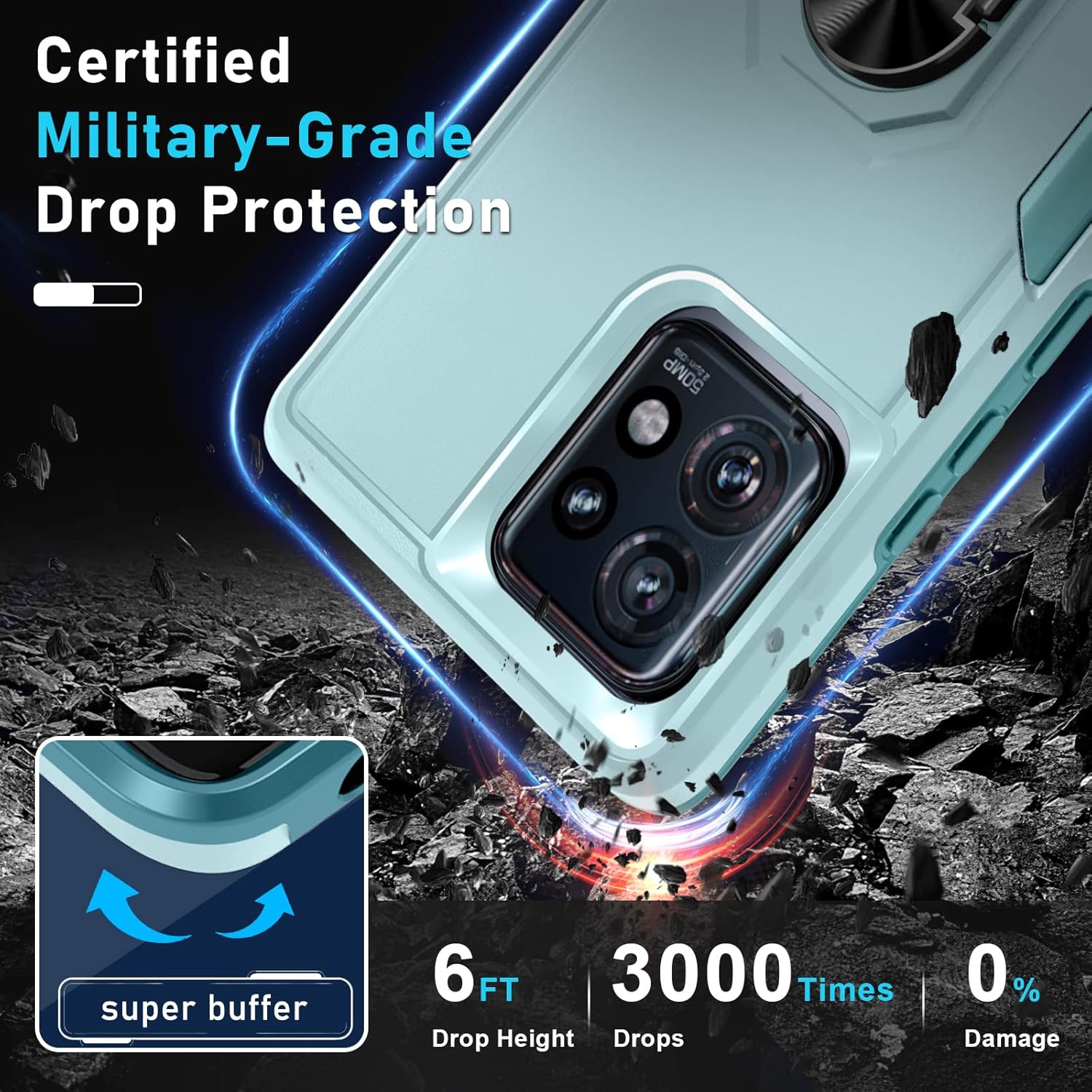 Janmitta Funda para Motorola Edge+ Plus (2023), resistente a prueba de golpes, soporte de anillo de metal giratorio integrado NO para Edge + 2022 o