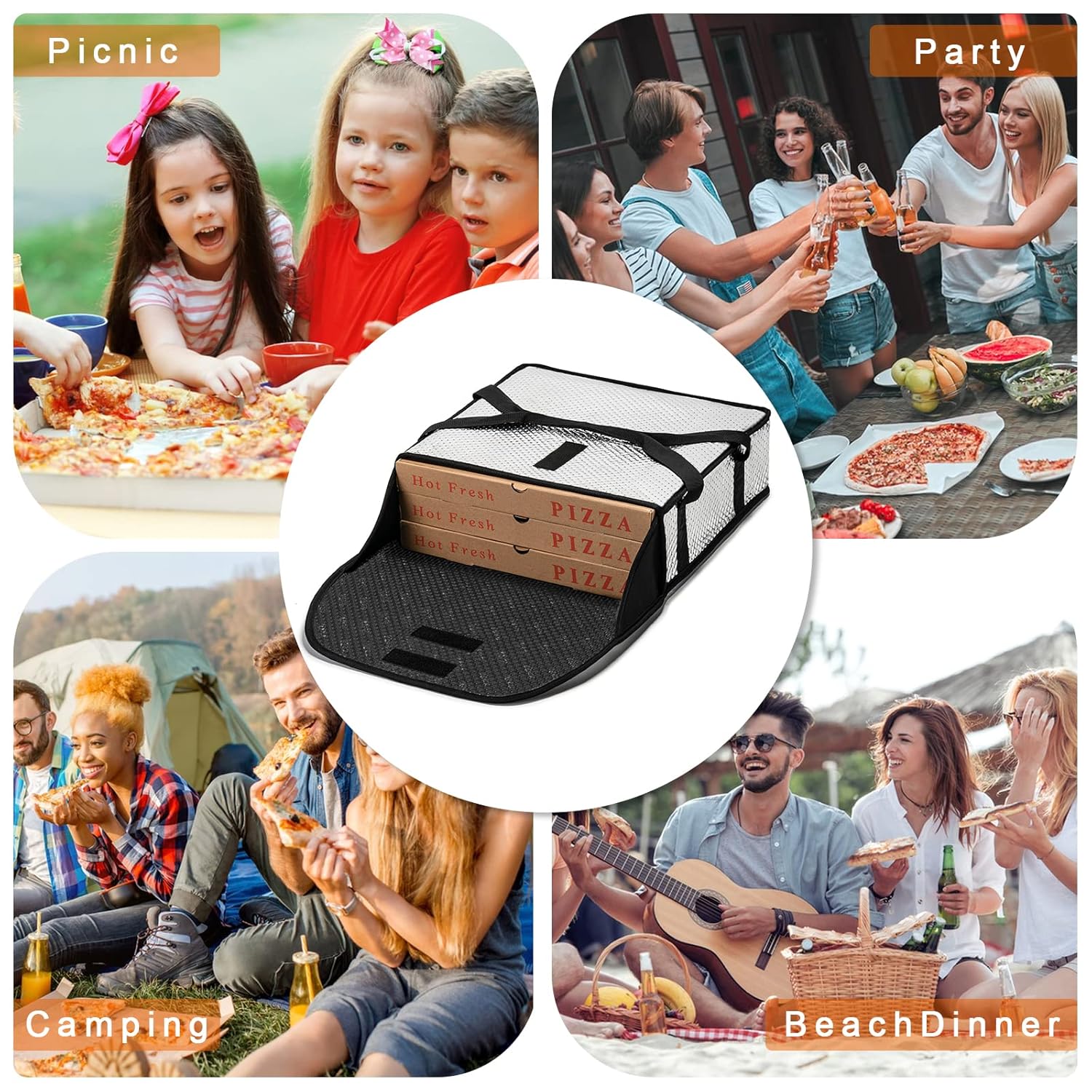 Bolsas de pizza para entrega de 18 x 18 x 5 pulgadas, sin humedad, calentador térmico profesional de pizza, transportador de alimentos de alta